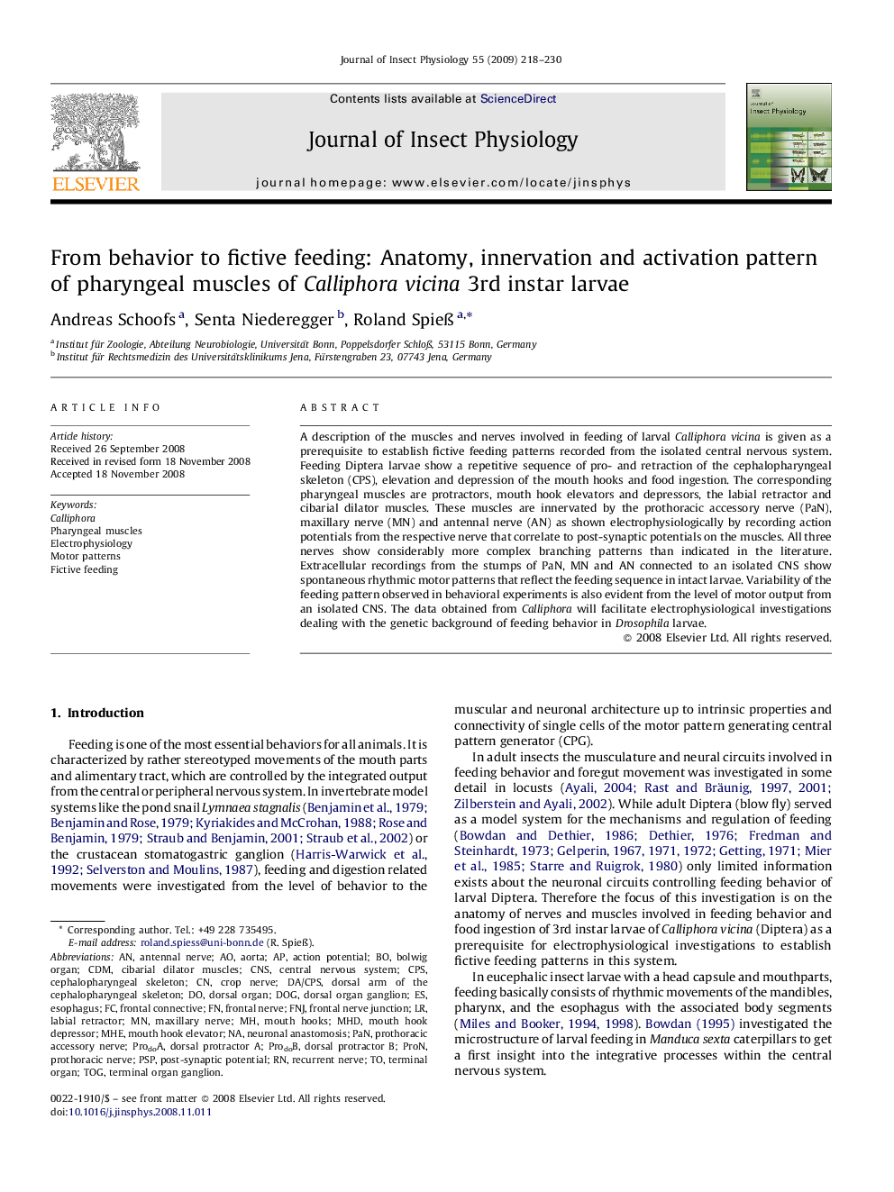 From behavior to fictive feeding: Anatomy, innervation and activation pattern of pharyngeal muscles of Calliphora vicina 3rd instar larvae