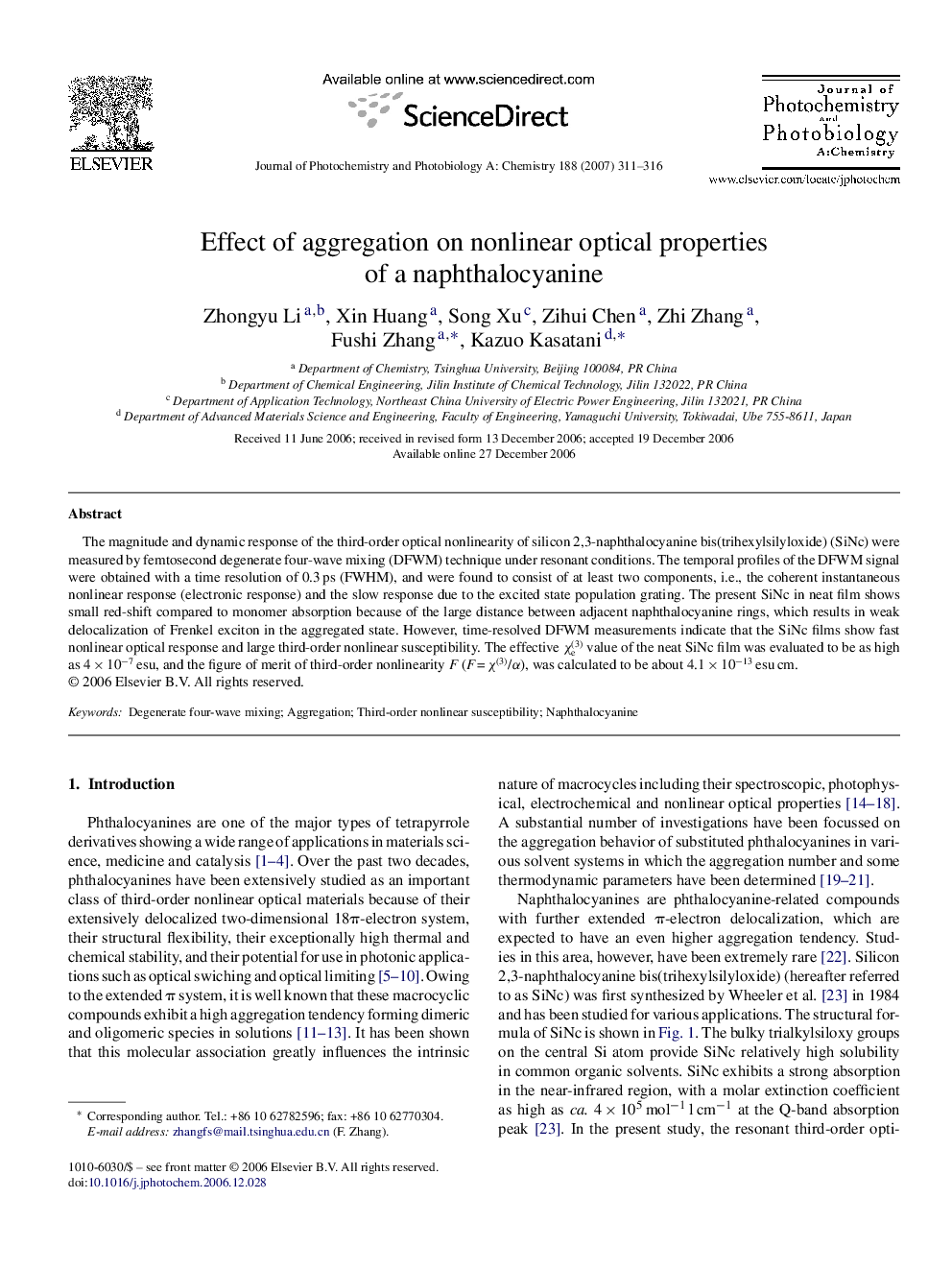 Effect of aggregation on nonlinear optical properties of a naphthalocyanine