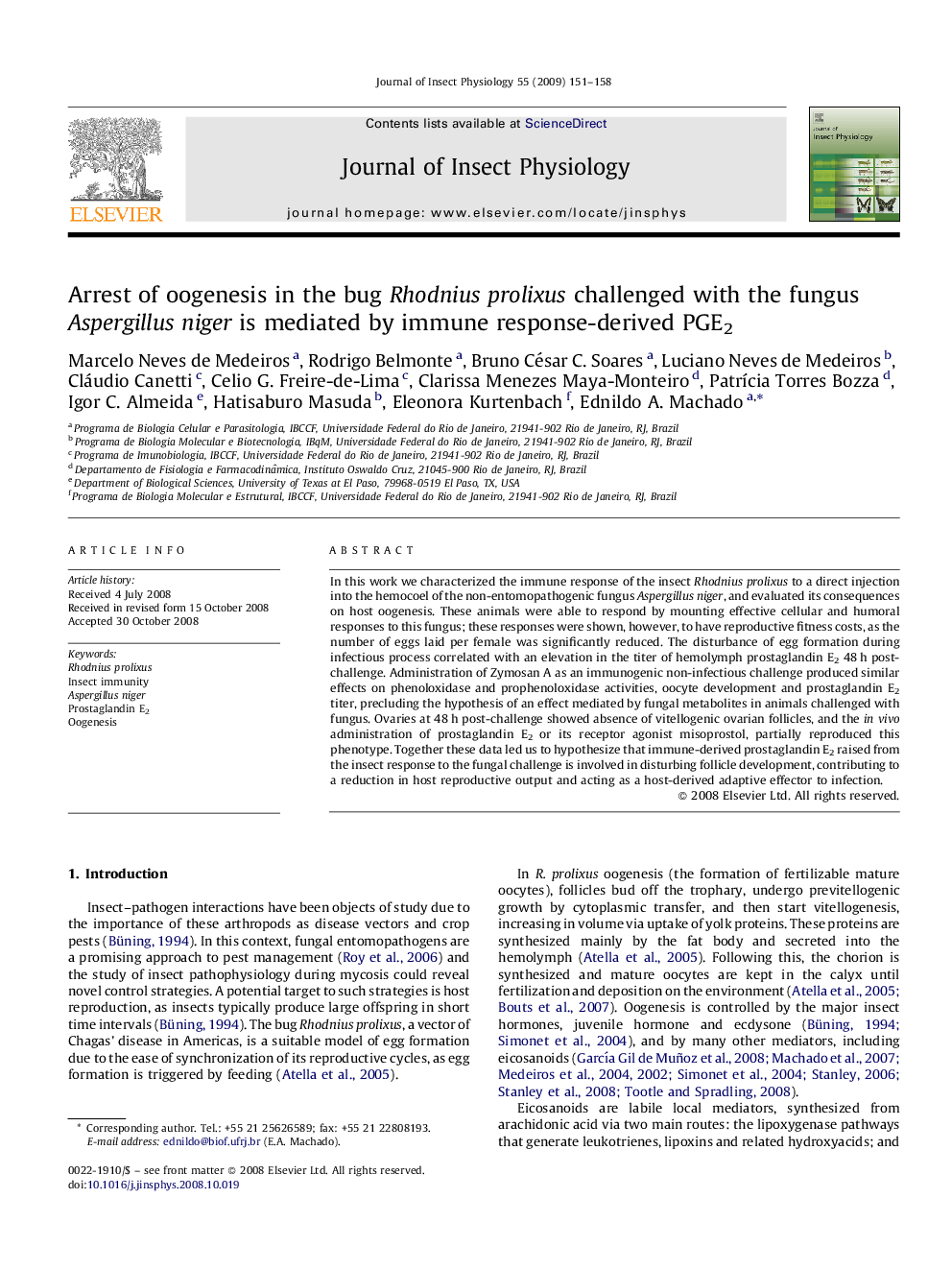 Arrest of oogenesis in the bug Rhodnius prolixus challenged with the fungus Aspergillus niger is mediated by immune response-derived PGE2