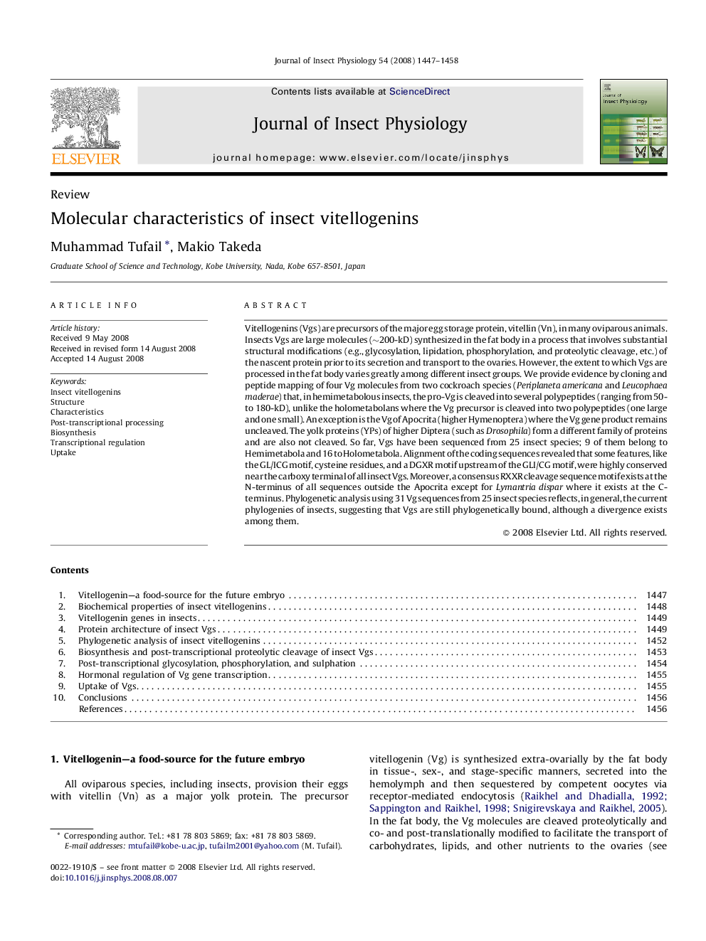 Molecular characteristics of insect vitellogenins