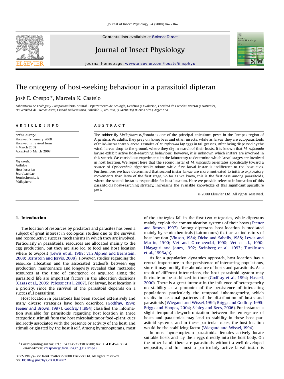 The ontogeny of host-seeking behaviour in a parasitoid dipteran