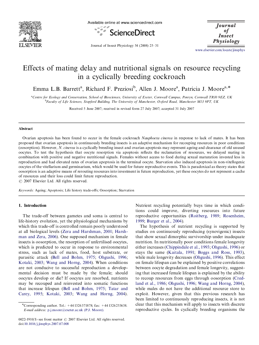 Effects of mating delay and nutritional signals on resource recycling in a cyclically breeding cockroach