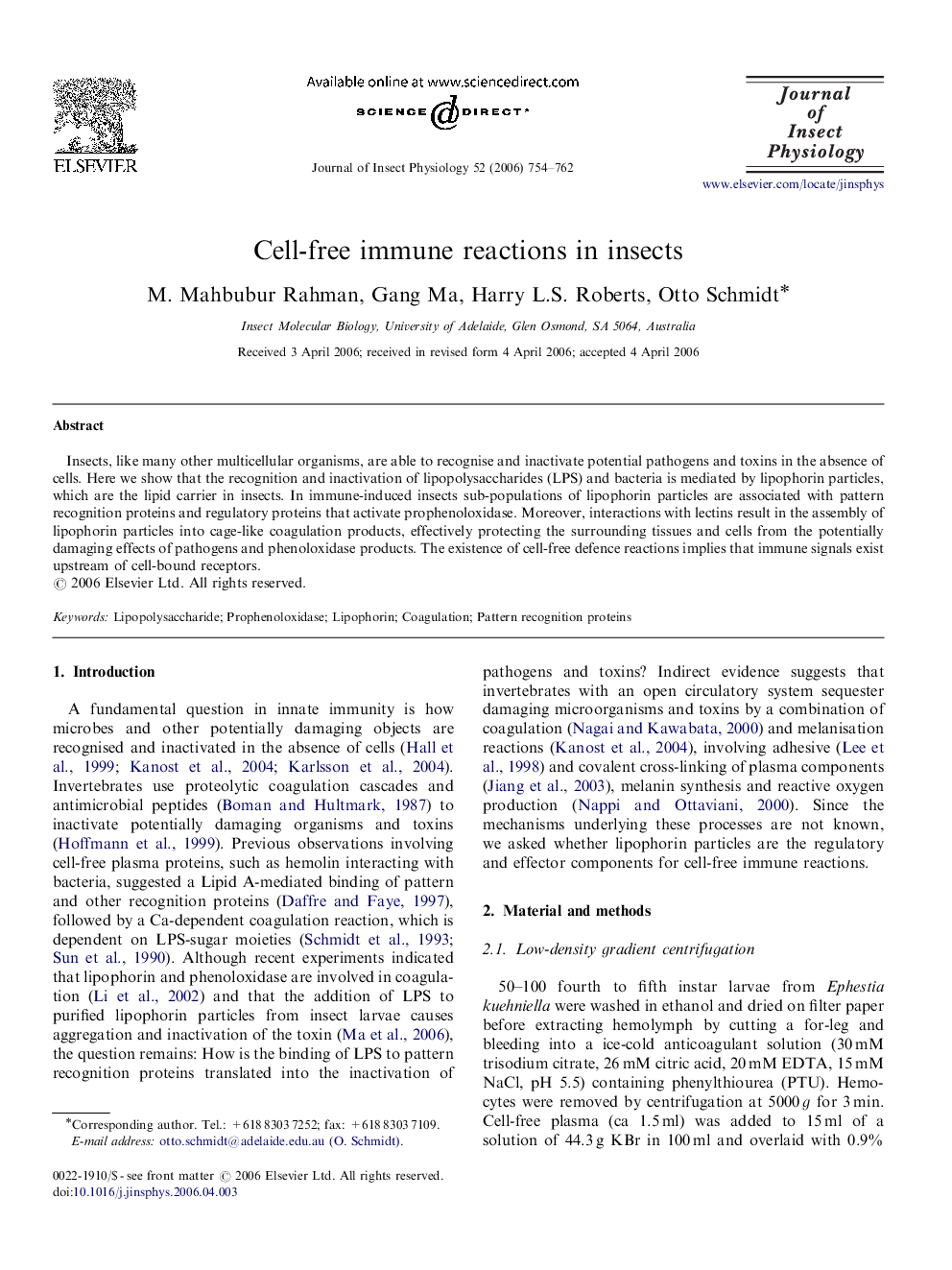 Cell-free immune reactions in insects