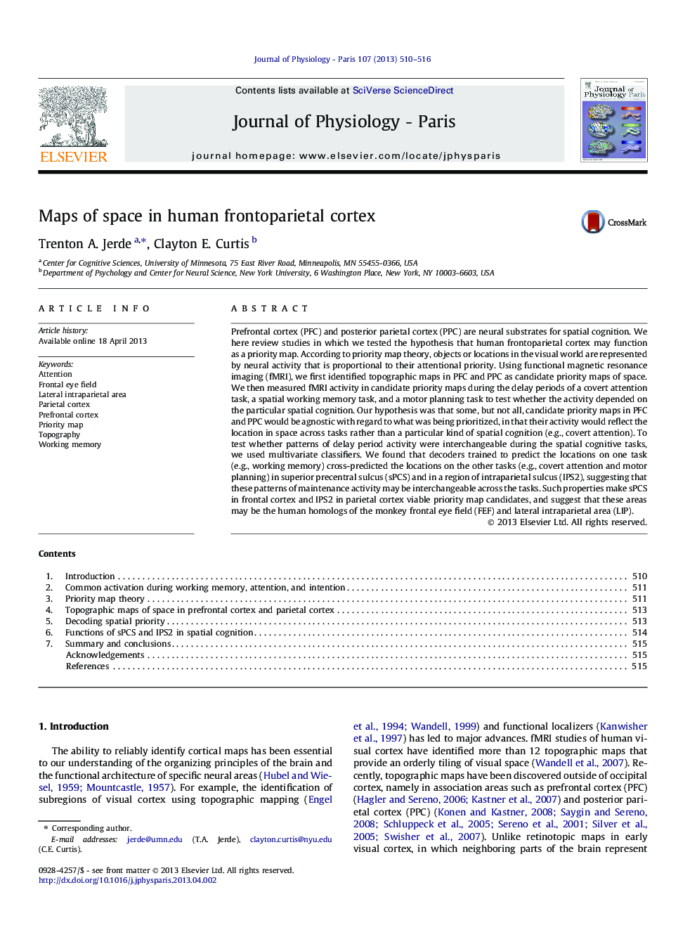 عکس صفحه اول مقاله: Maps of space in human frontoparietal cortex Maps of space in human frontoparietal cortex