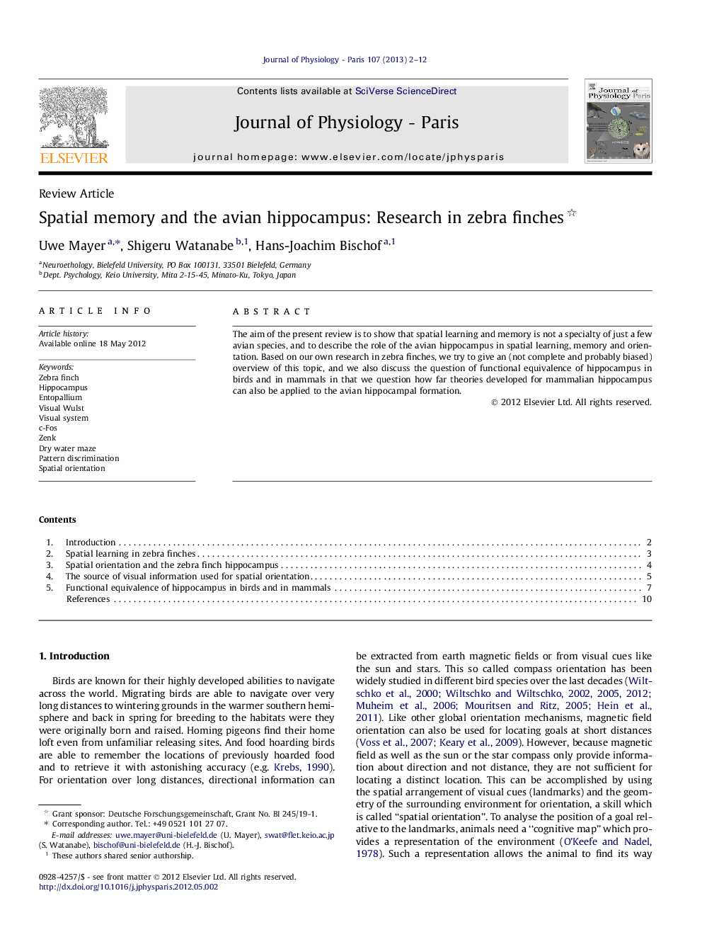 Spatial memory and the avian hippocampus: Research in zebra finches 