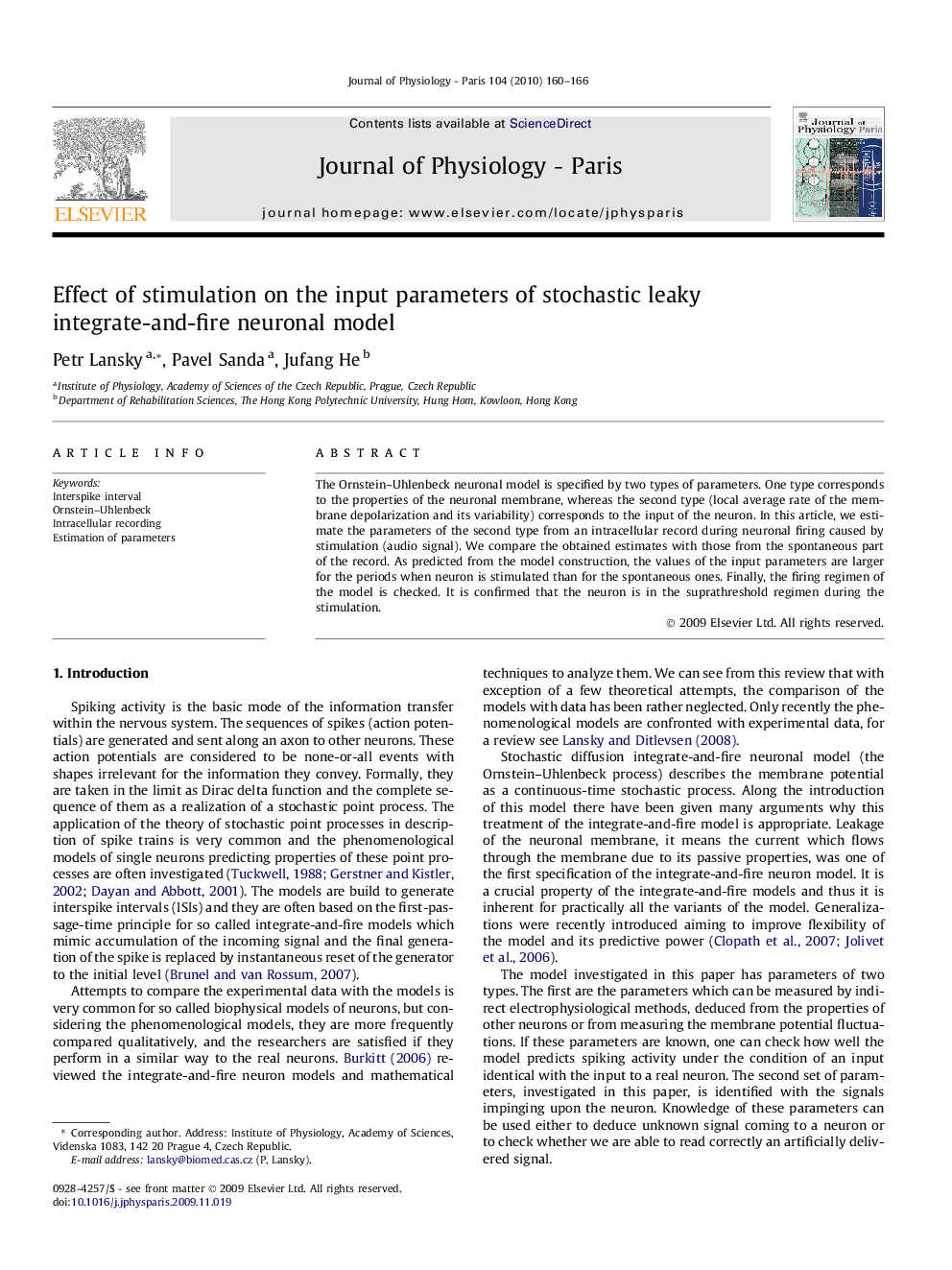 Effect of stimulation on the input parameters of stochastic leaky integrate-and-fire neuronal model