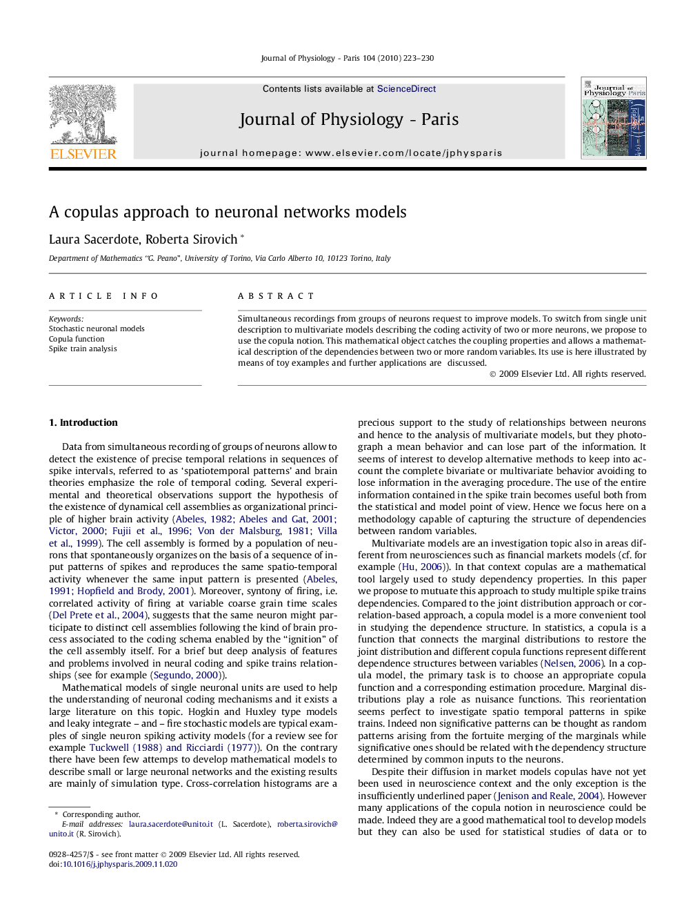 A copulas approach to neuronal networks models