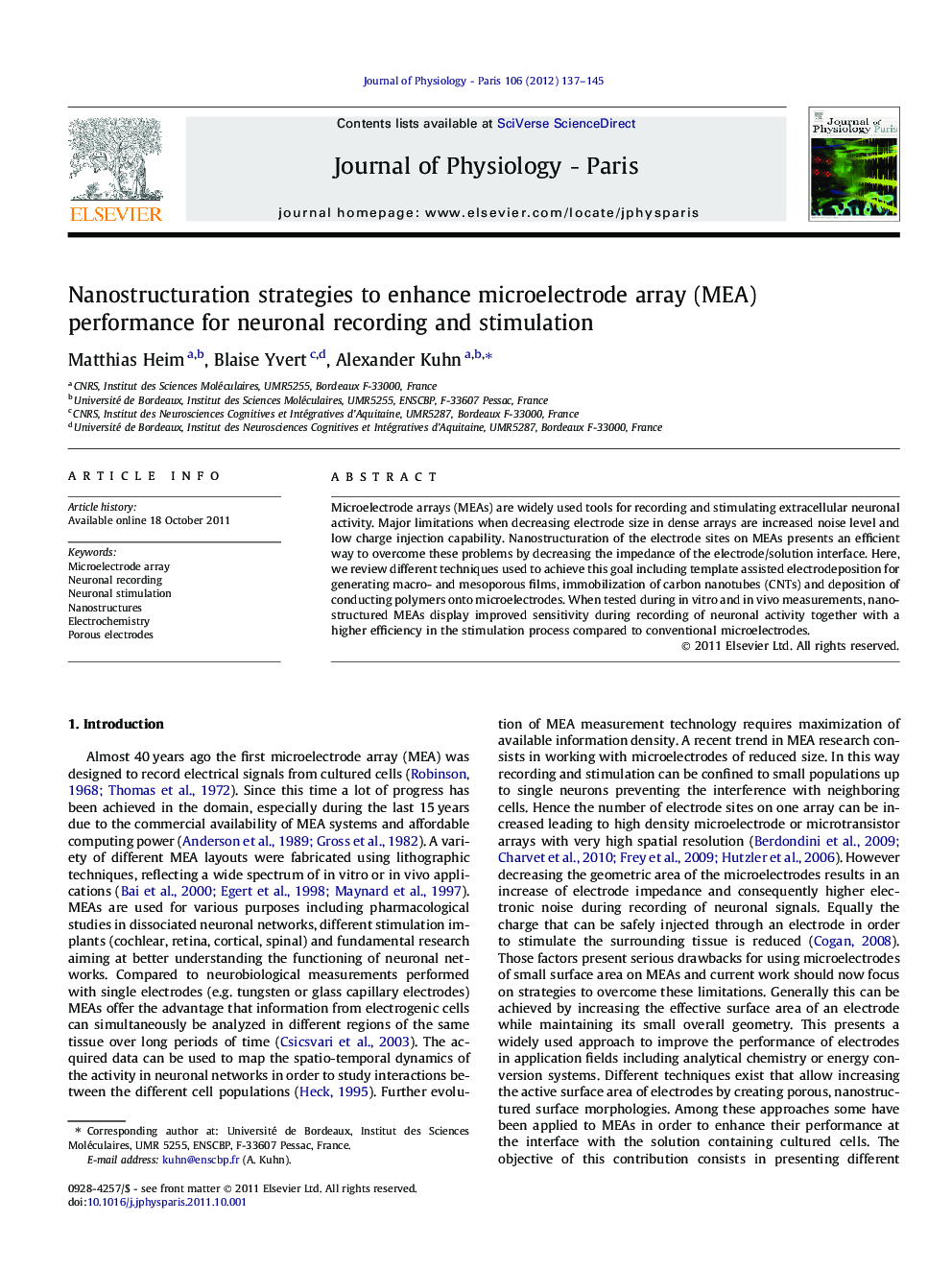 Nanostructuration strategies to enhance microelectrode array (MEA) performance for neuronal recording and stimulation