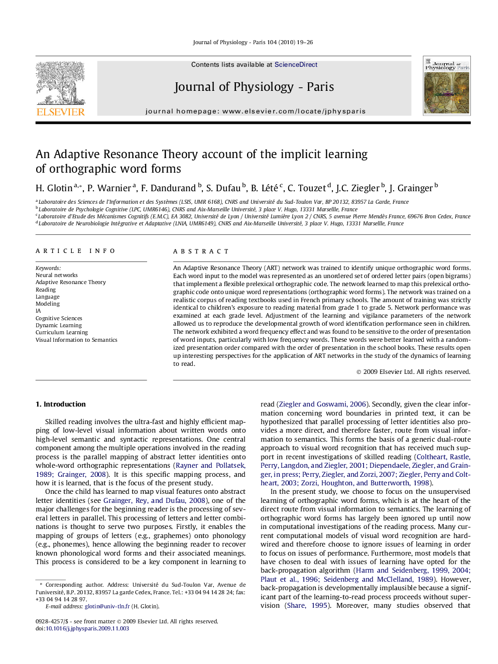 An Adaptive Resonance Theory account of the implicit learning of orthographic word forms