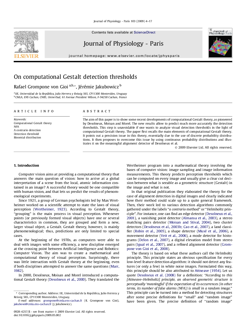 On computational Gestalt detection thresholds