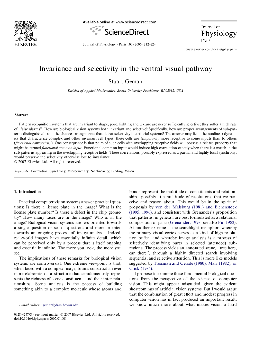 Invariance and selectivity in the ventral visual pathway