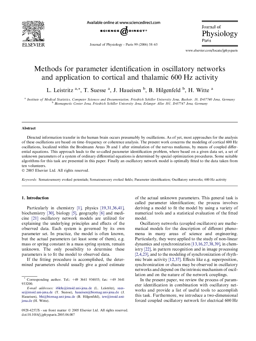 Methods for parameter identification in oscillatory networks and application to cortical and thalamic 600 Hz activity