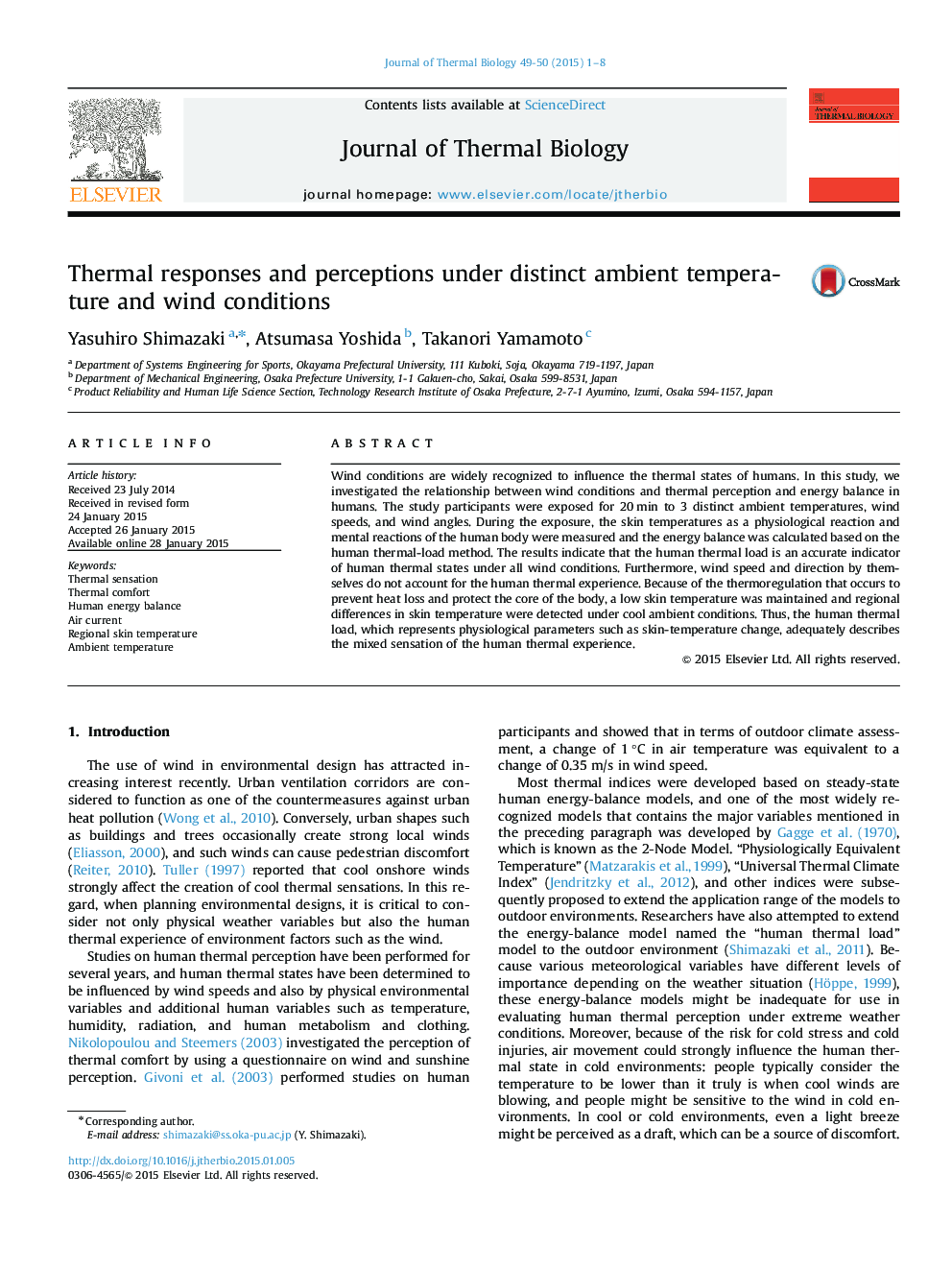 Thermal responses and perceptions under distinct ambient temperature and wind conditions