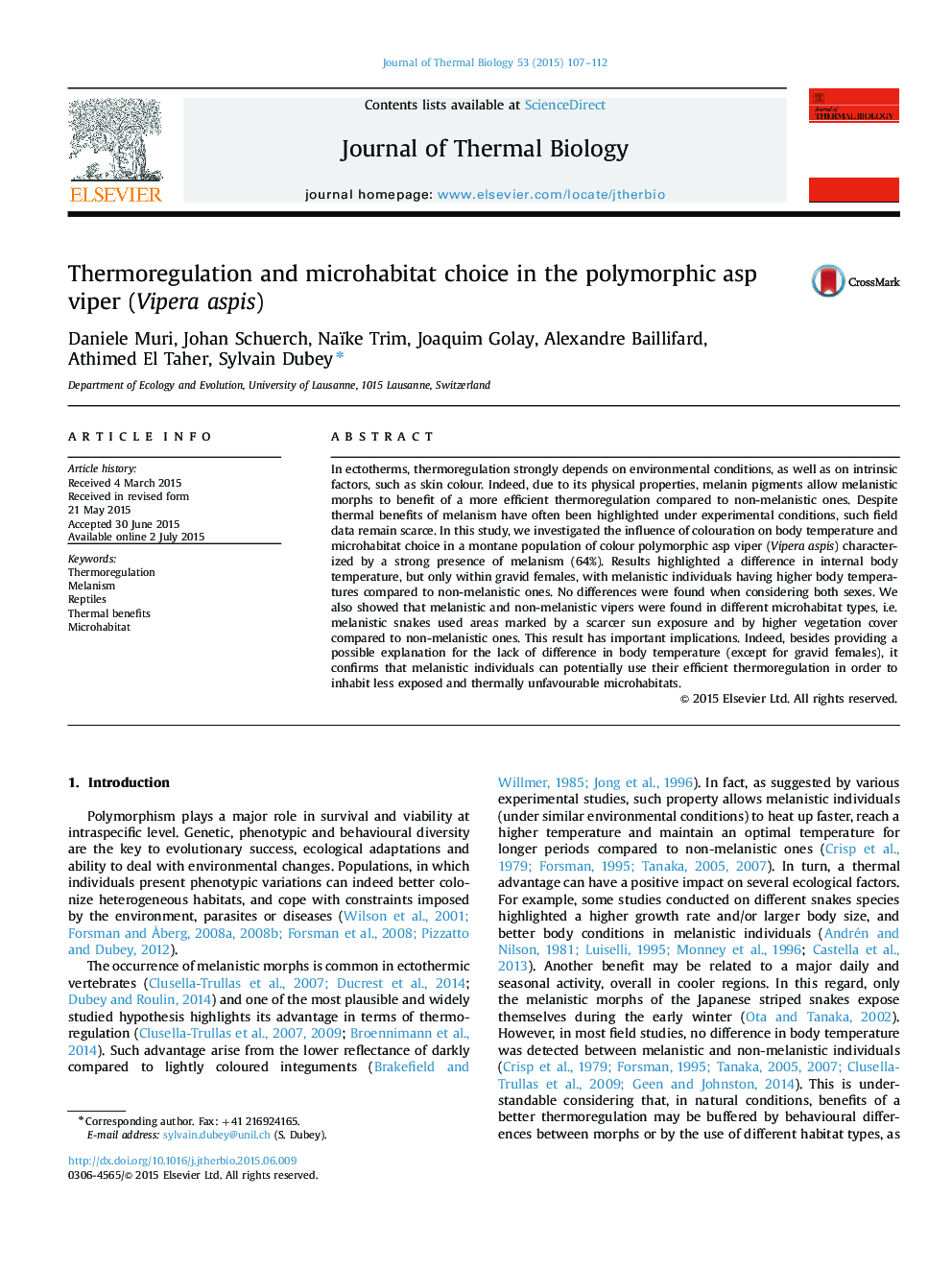 Thermoregulation and microhabitat choice in the polymorphic asp viper (Vipera aspis)