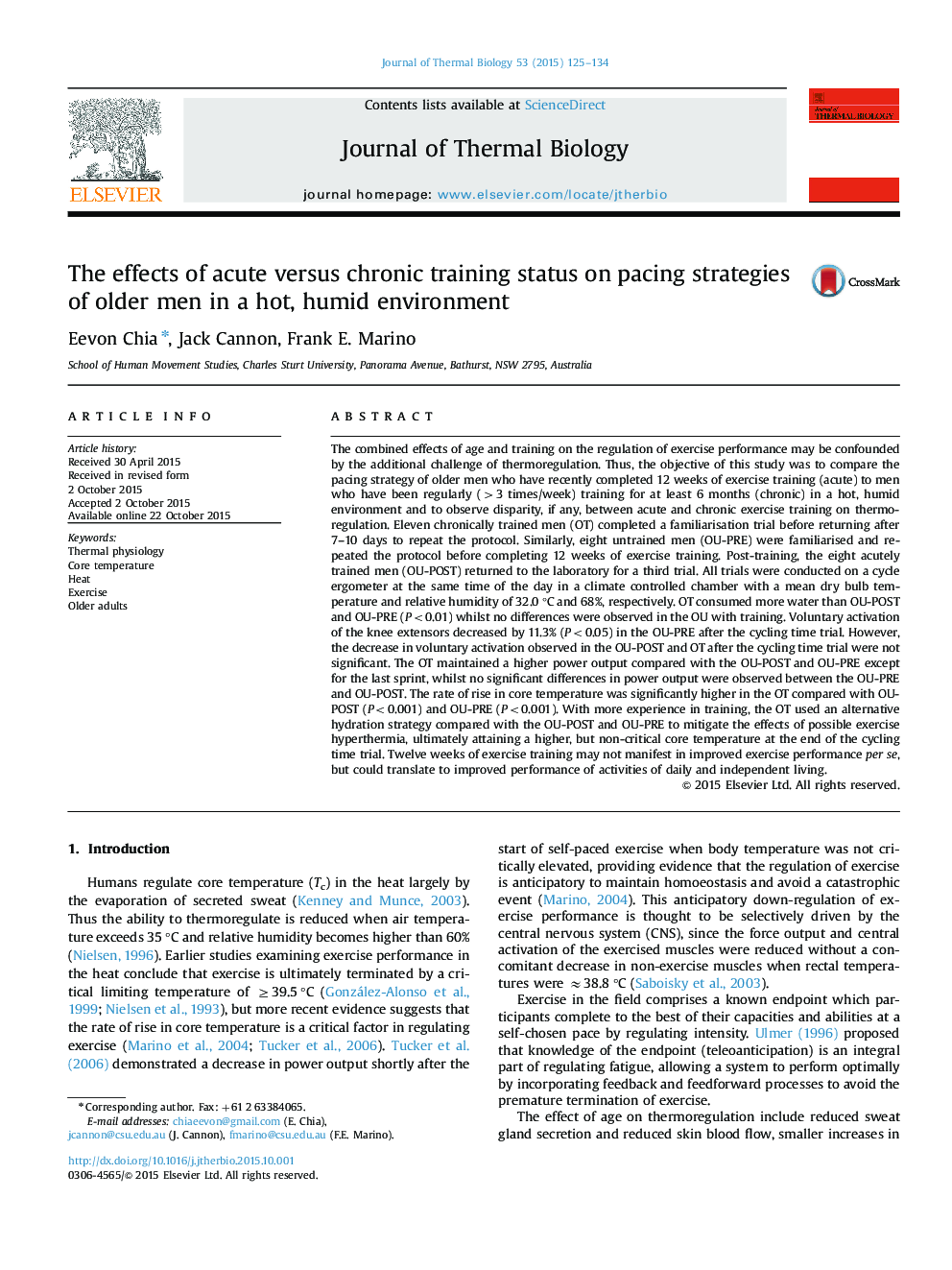 The effects of acute versus chronic training status on pacing strategies of older men in a hot, humid environment