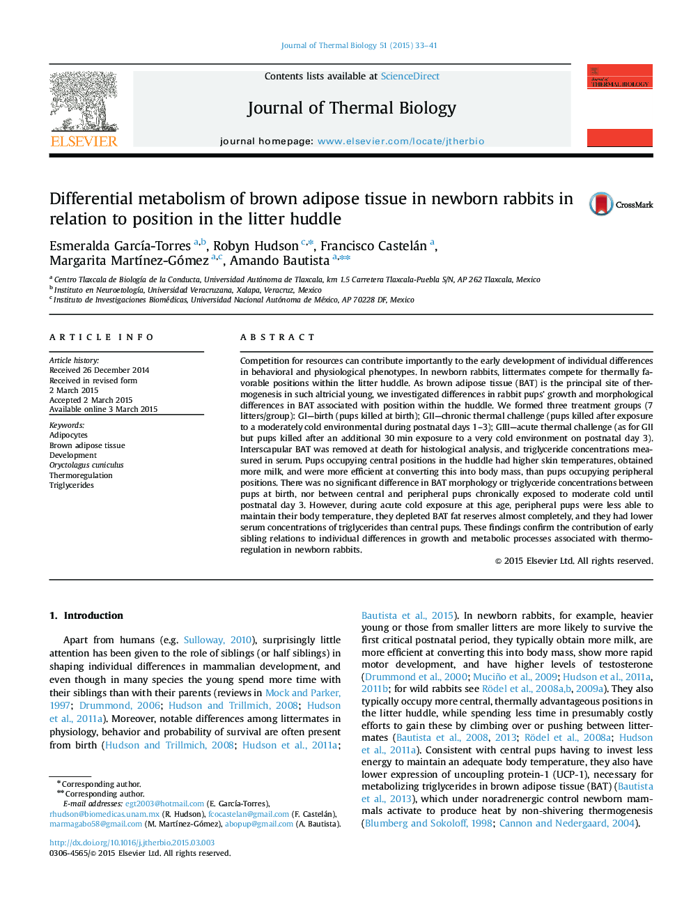 Differential metabolism of brown adipose tissue in newborn rabbits in relation to position in the litter huddle