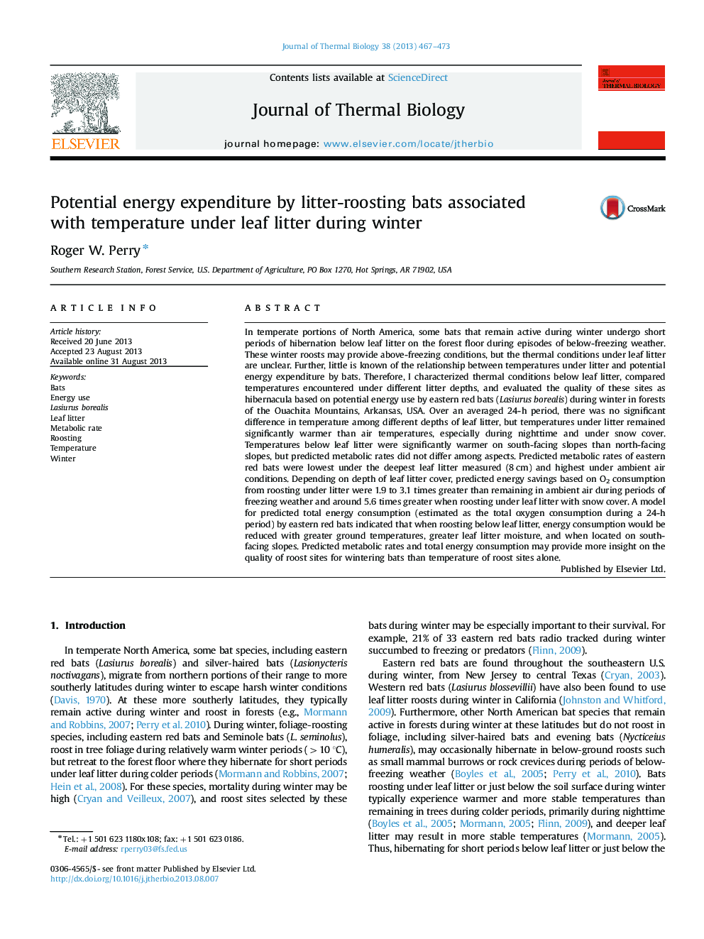 Potential energy expenditure by litter-roosting bats associated with temperature under leaf litter during winter