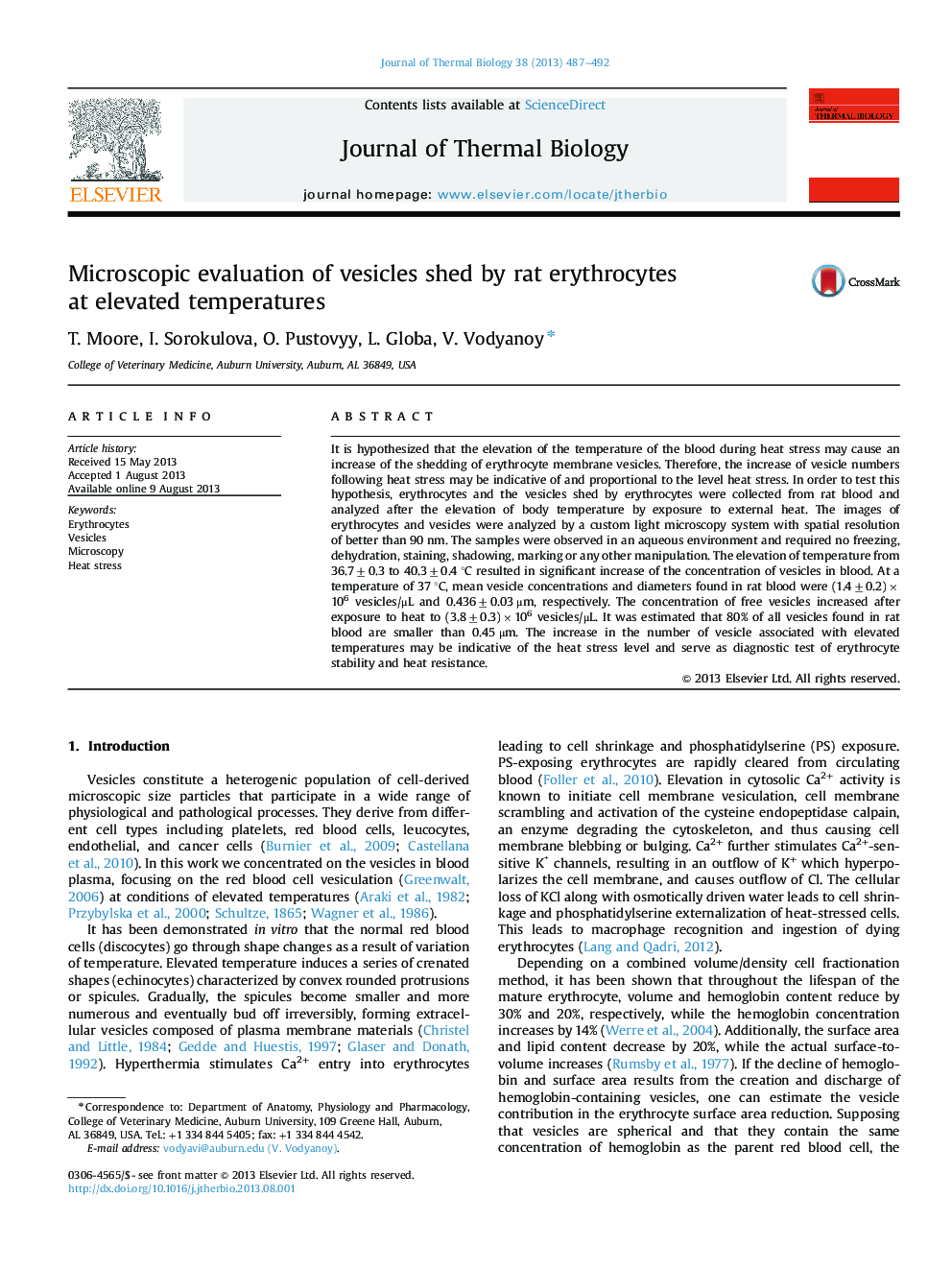 Microscopic evaluation of vesicles shed by rat erythrocytes at elevated temperatures