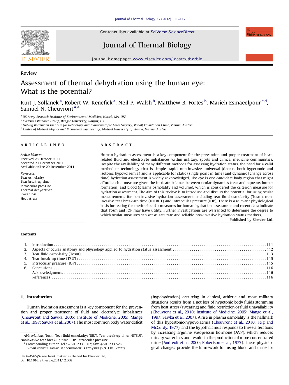 Assessment of thermal dehydration using the human eye: What is the potential?