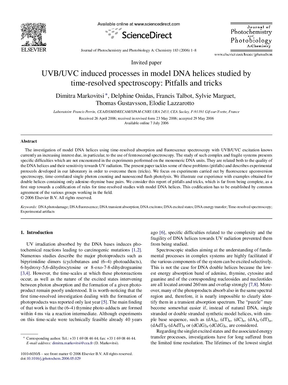 UVB/UVC induced processes in model DNA helices studied by time-resolved spectroscopy: Pitfalls and tricks