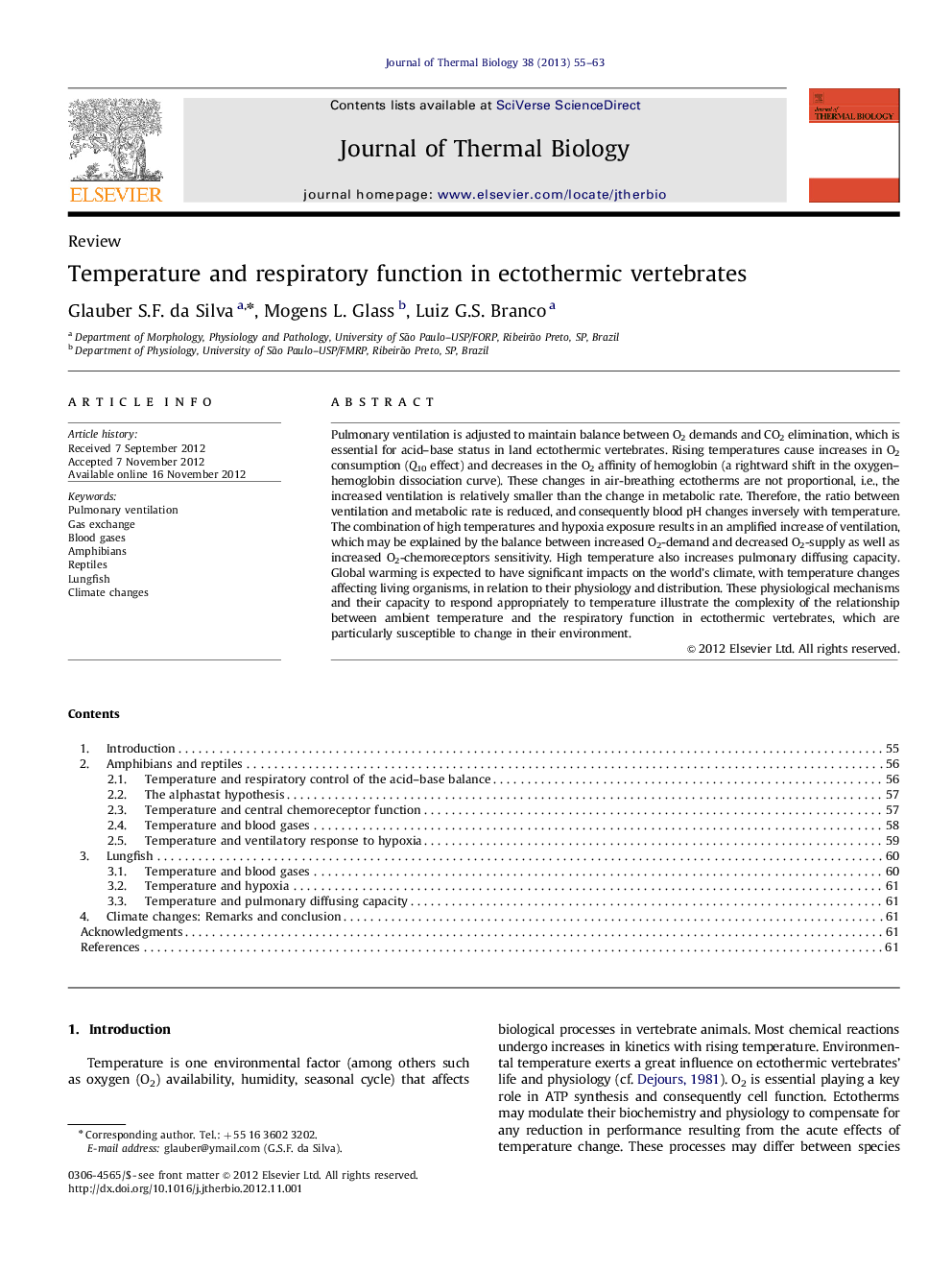 Temperature and respiratory function in ectothermic vertebrates