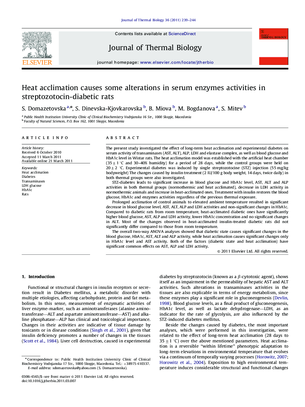 Heat acclimation causes some alterations in serum enzymes activities in streptozotocin-diabetic rats