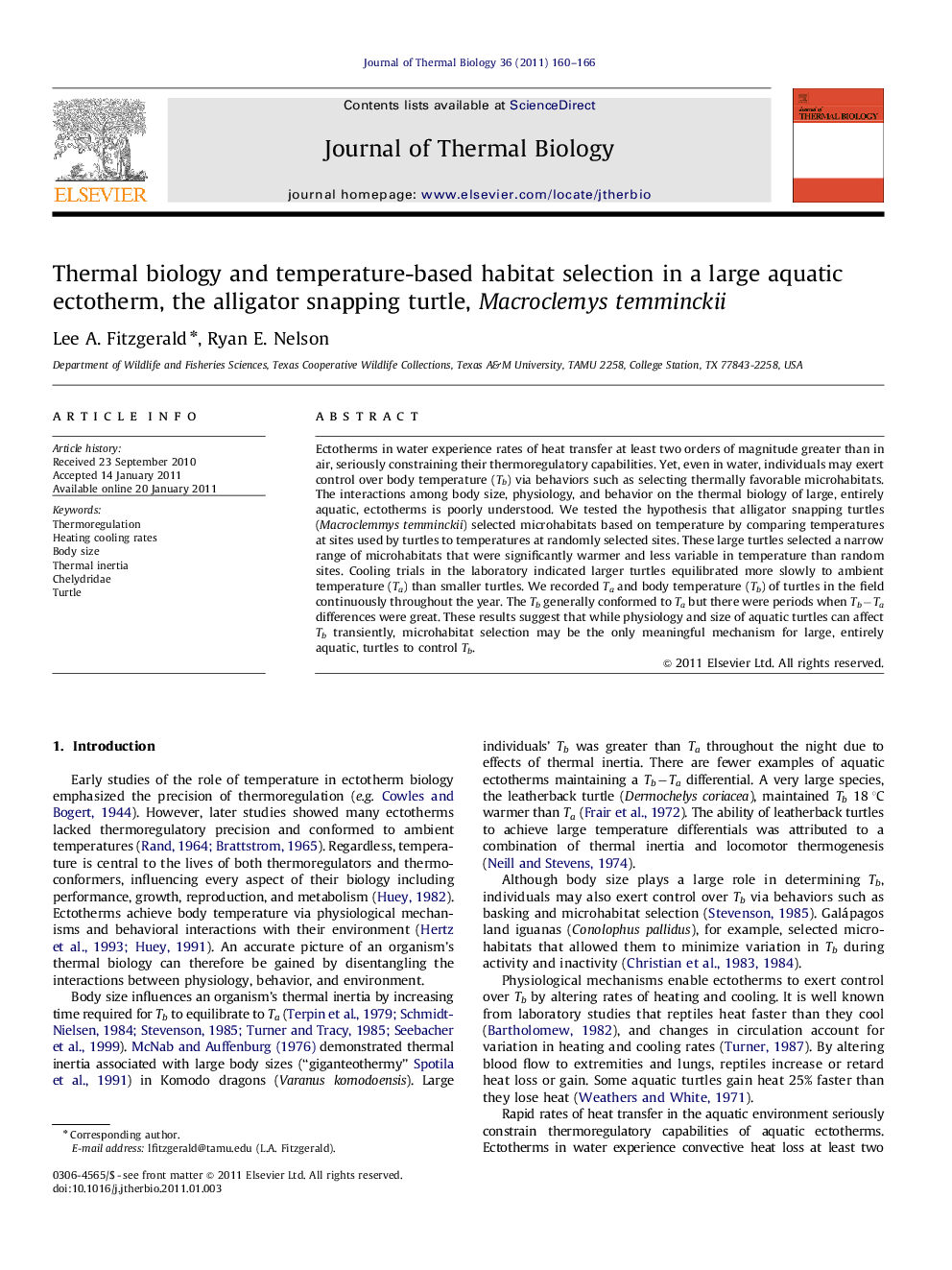 Thermal biology and temperature-based habitat selection in a large aquatic ectotherm, the alligator snapping turtle, Macroclemys temminckii