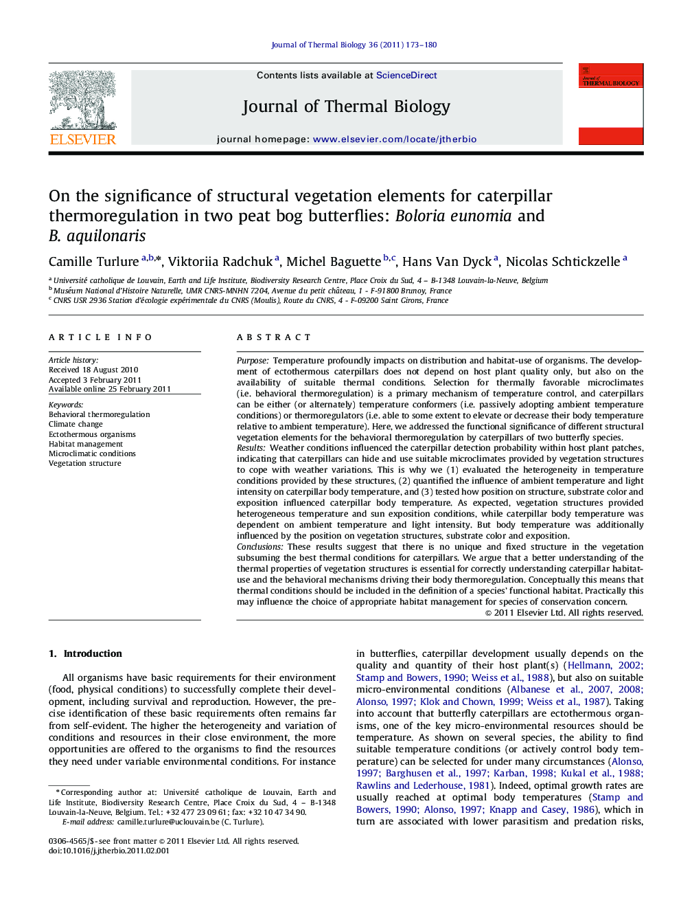 On the significance of structural vegetation elements for caterpillar thermoregulation in two peat bog butterflies: Boloria eunomia and B. aquilonaris