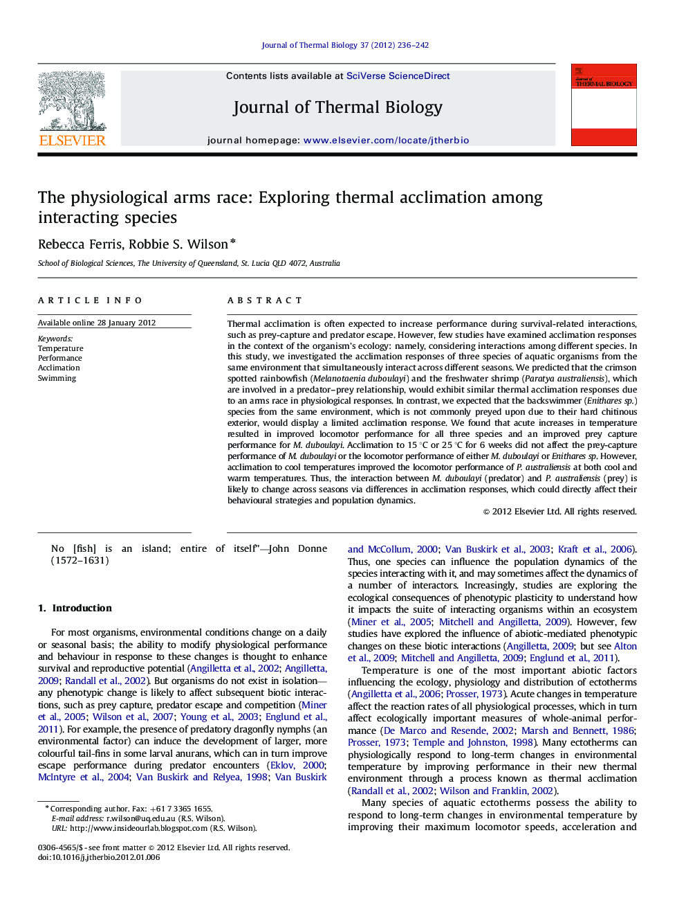 The physiological arms race: Exploring thermal acclimation among interacting species