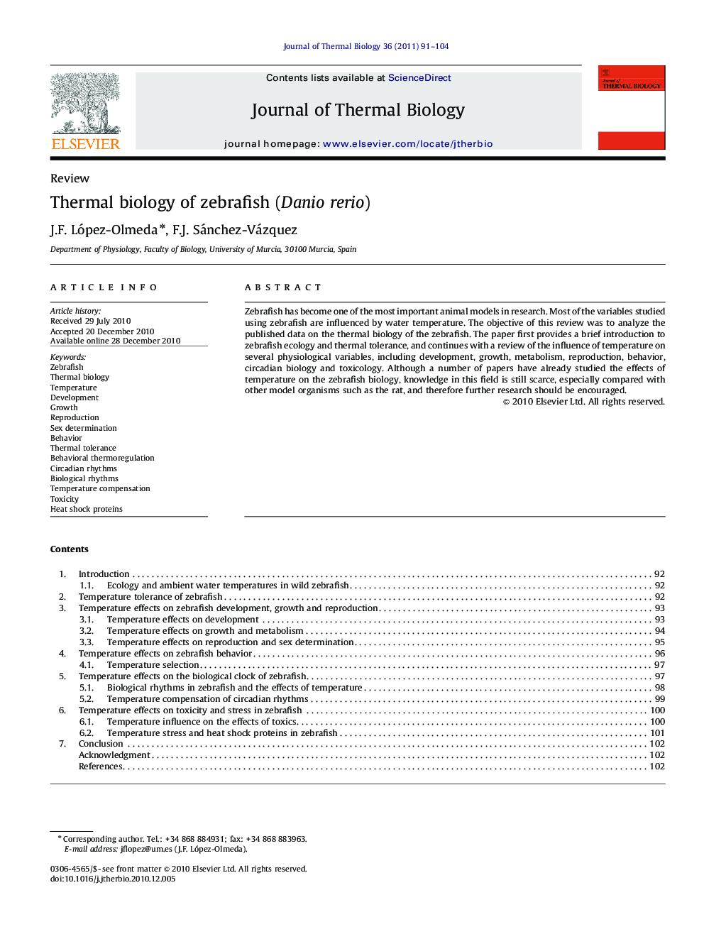 Thermal biology of zebrafish (Danio rerio)