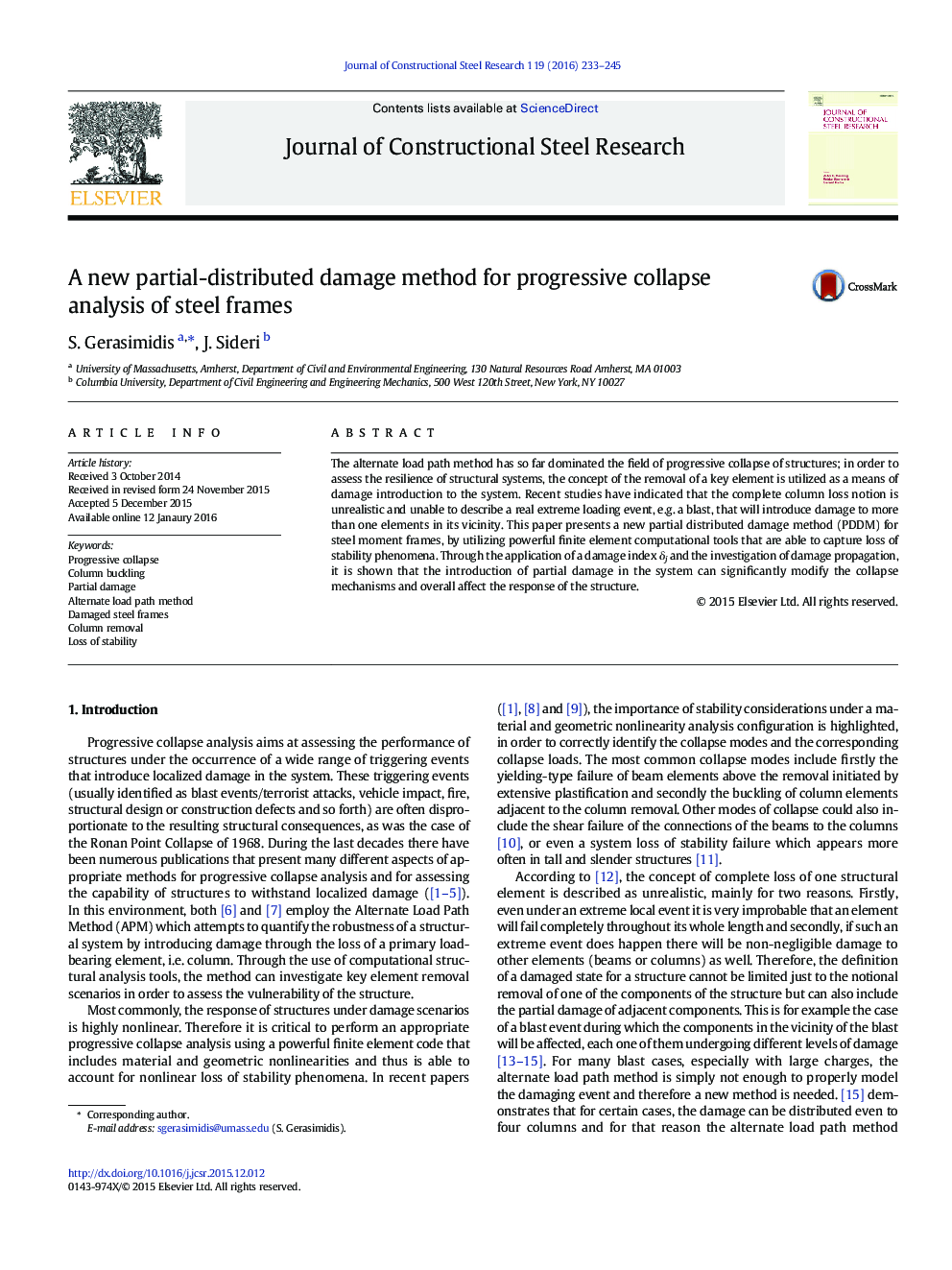 A new partial-distributed damage method for progressive collapse analysis of steel frames