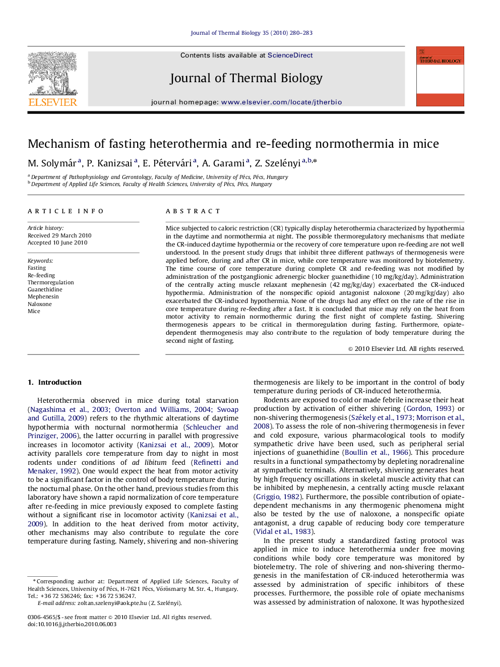 Mechanism of fasting heterothermia and re-feeding normothermia in mice