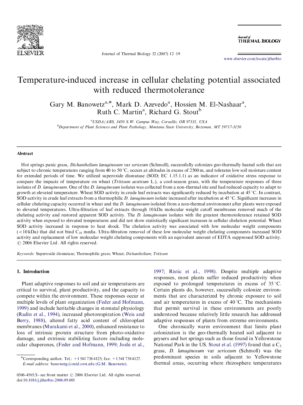 Temperature-induced increase in cellular chelating potential associated with reduced thermotolerance