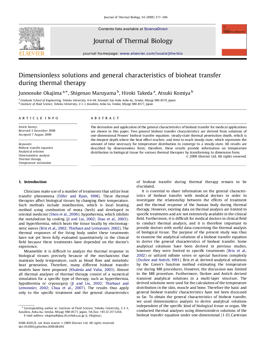 Dimensionless solutions and general characteristics of bioheat transfer during thermal therapy