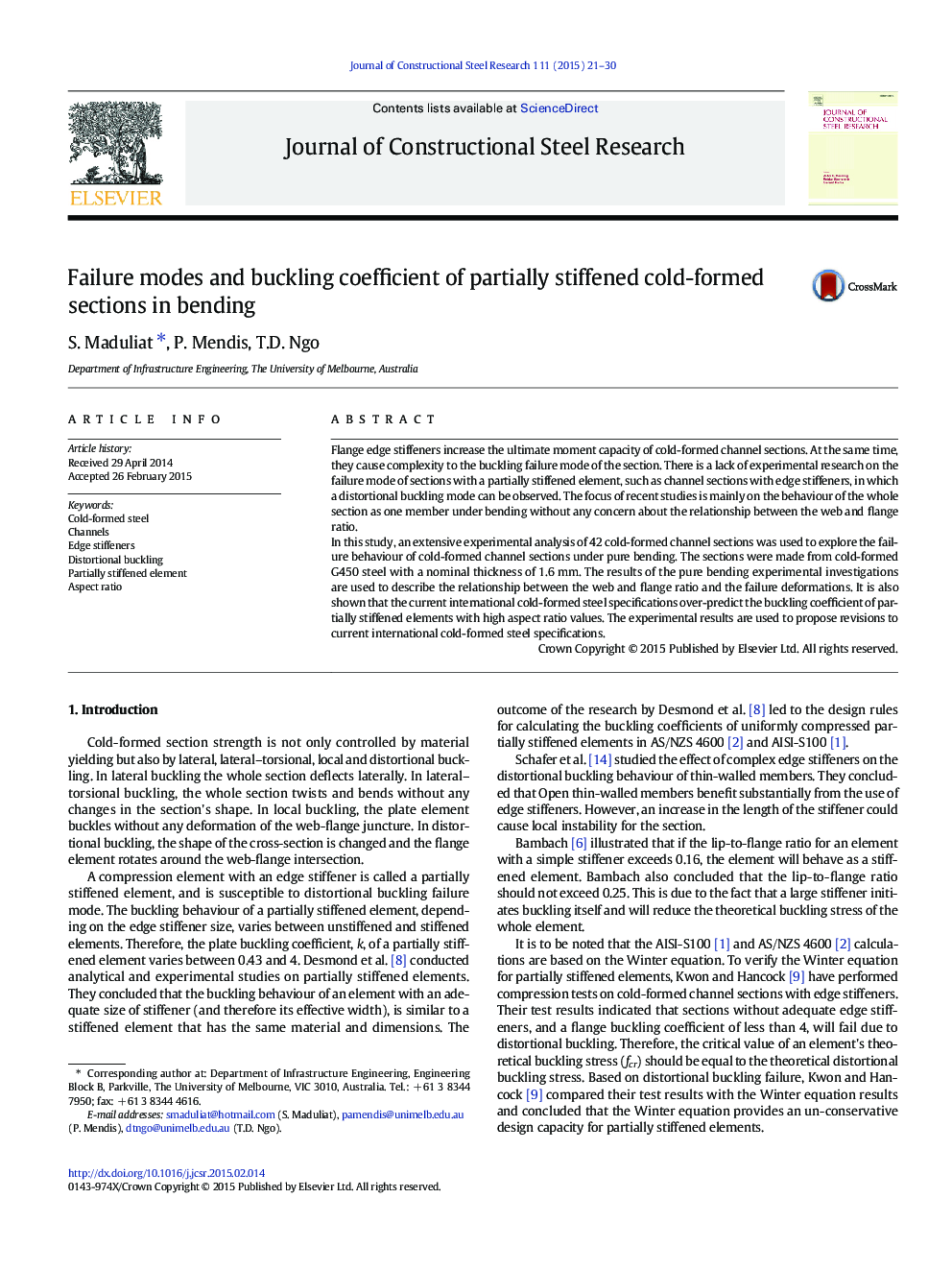 Failure modes and buckling coefficient of partially stiffened cold-formed sections in bending