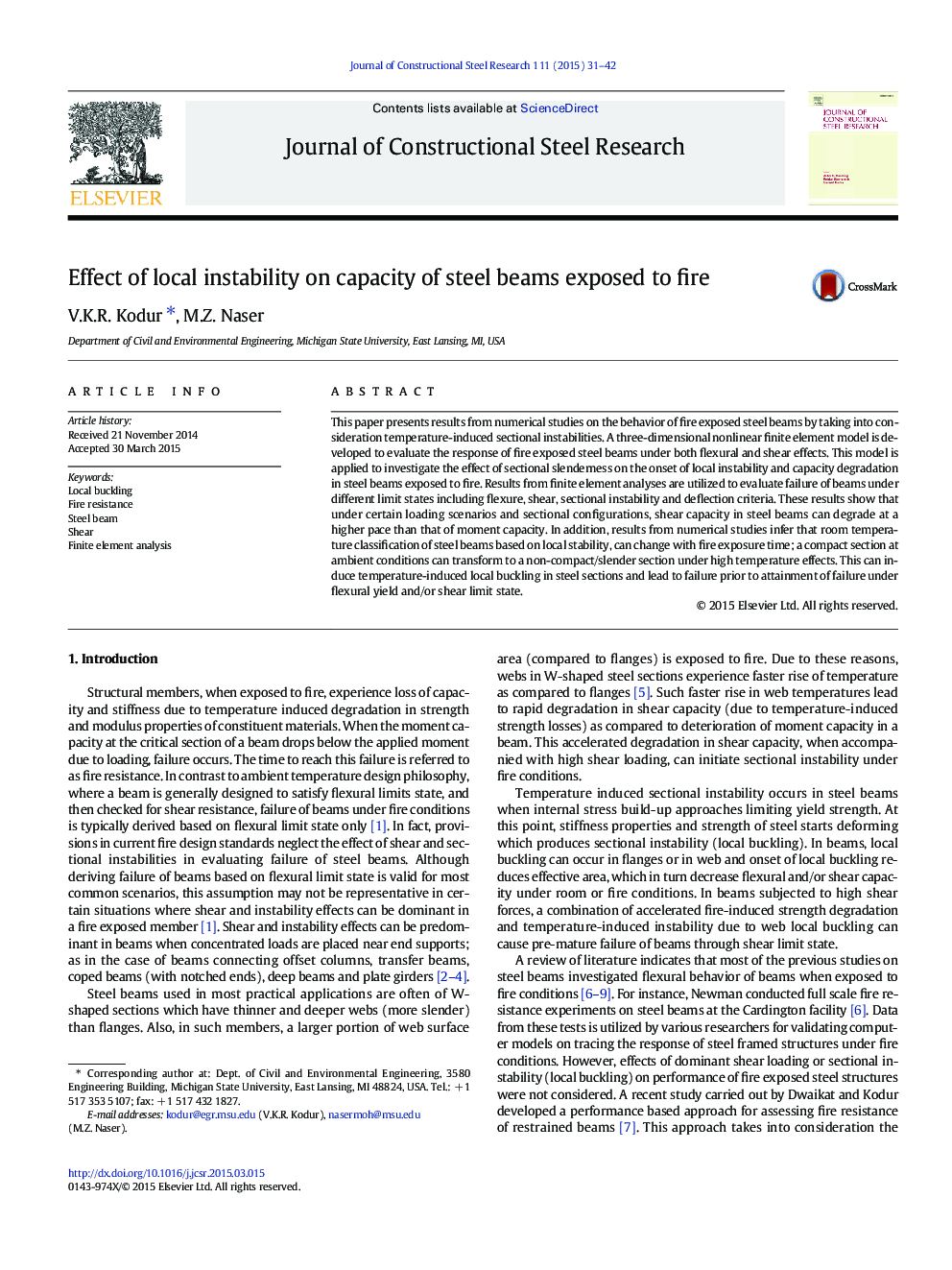 Effect of local instability on capacity of steel beams exposed to fire