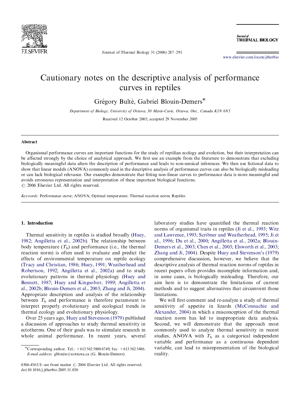 Cautionary notes on the descriptive analysis of performance curves in reptiles