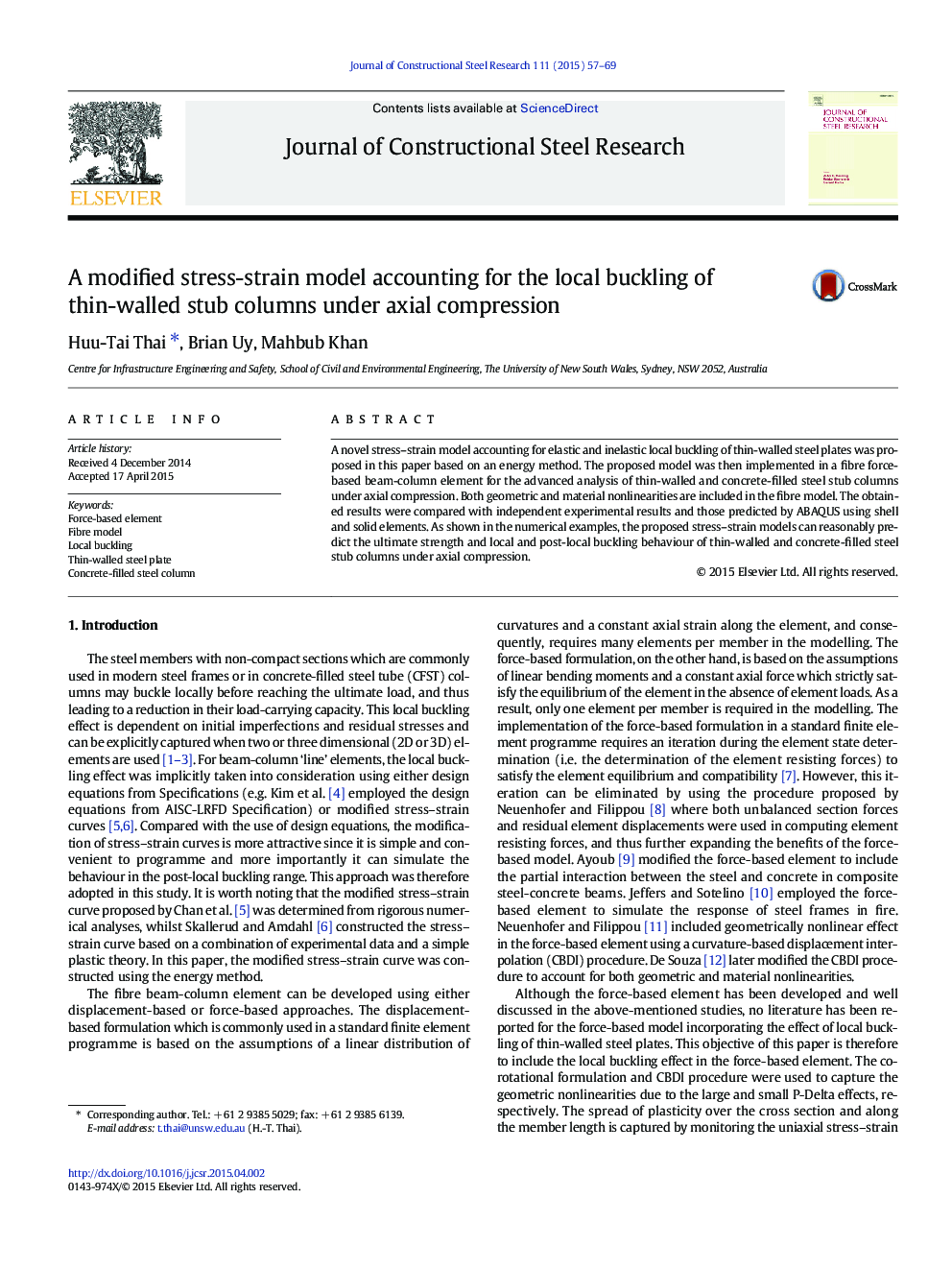 A modified stress-strain model accounting for the local buckling of thin-walled stub columns under axial compression