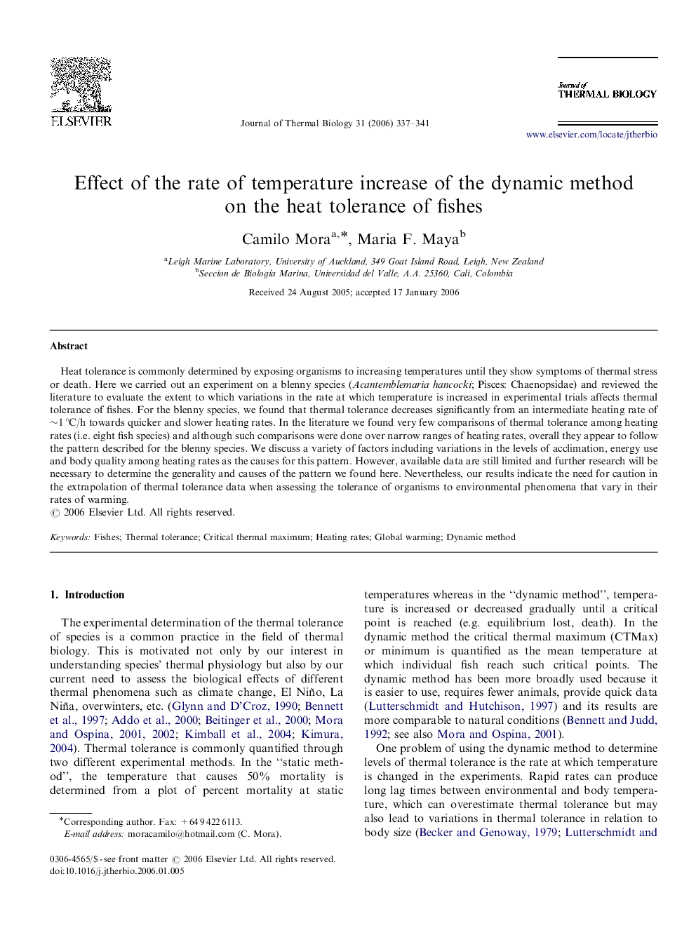 Effect of the rate of temperature increase of the dynamic method on the heat tolerance of fishes