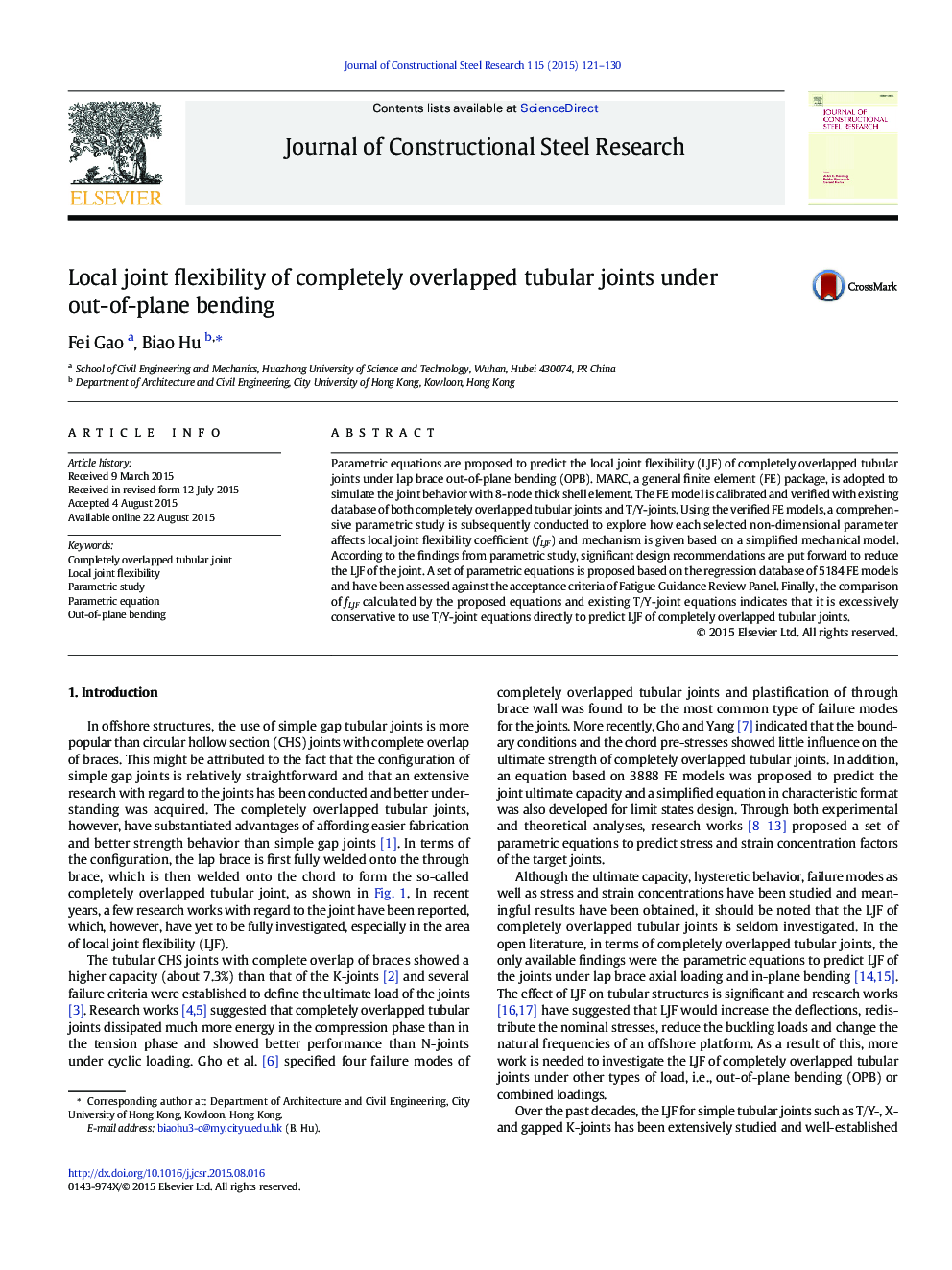 Local joint flexibility of completely overlapped tubular joints under out-of-plane bending