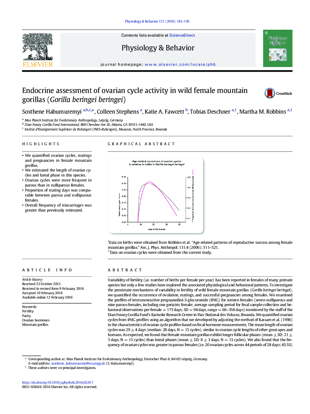 Endocrine assessment of ovarian cycle activity in wild female mountain gorillas (Gorilla beringei beringei)