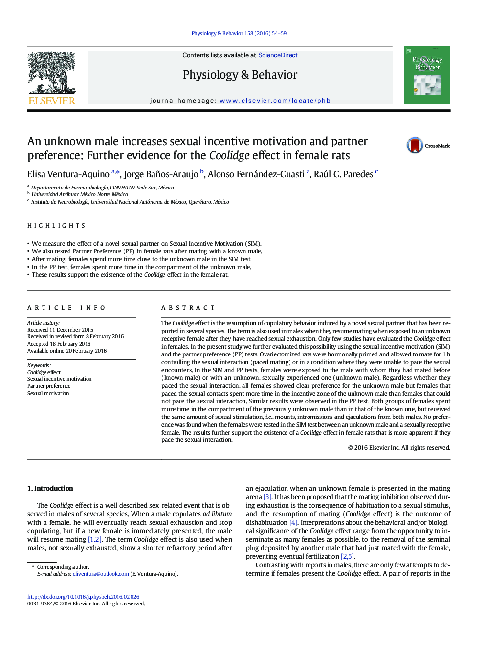 An unknown male increases sexual incentive motivation and partner preference: Further evidence for the Coolidge effect in female rats