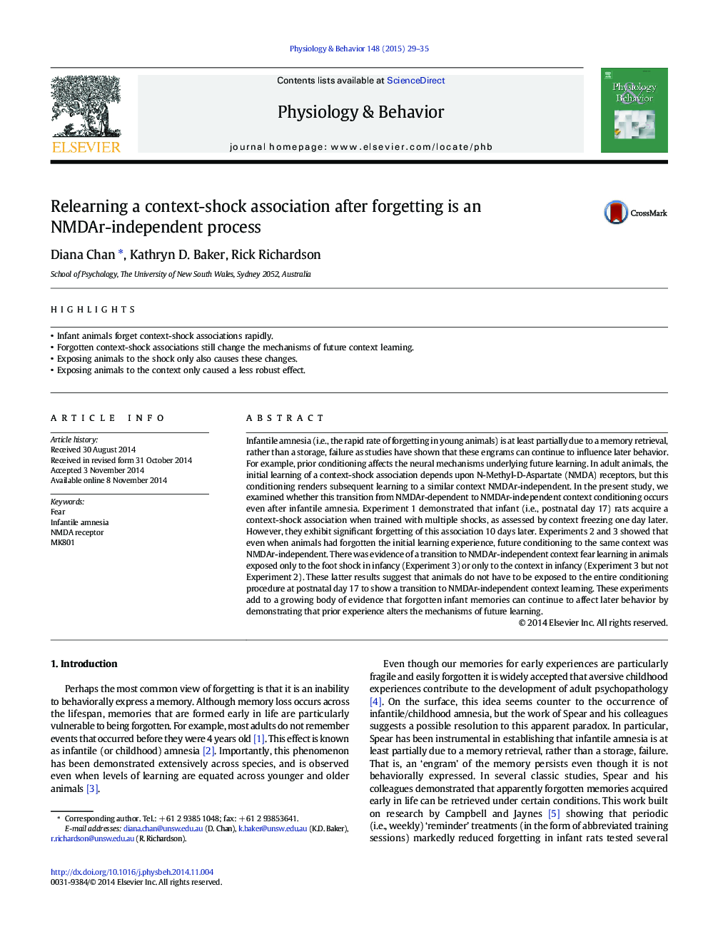 Relearning a context-shock association after forgetting is an NMDAr-independent process