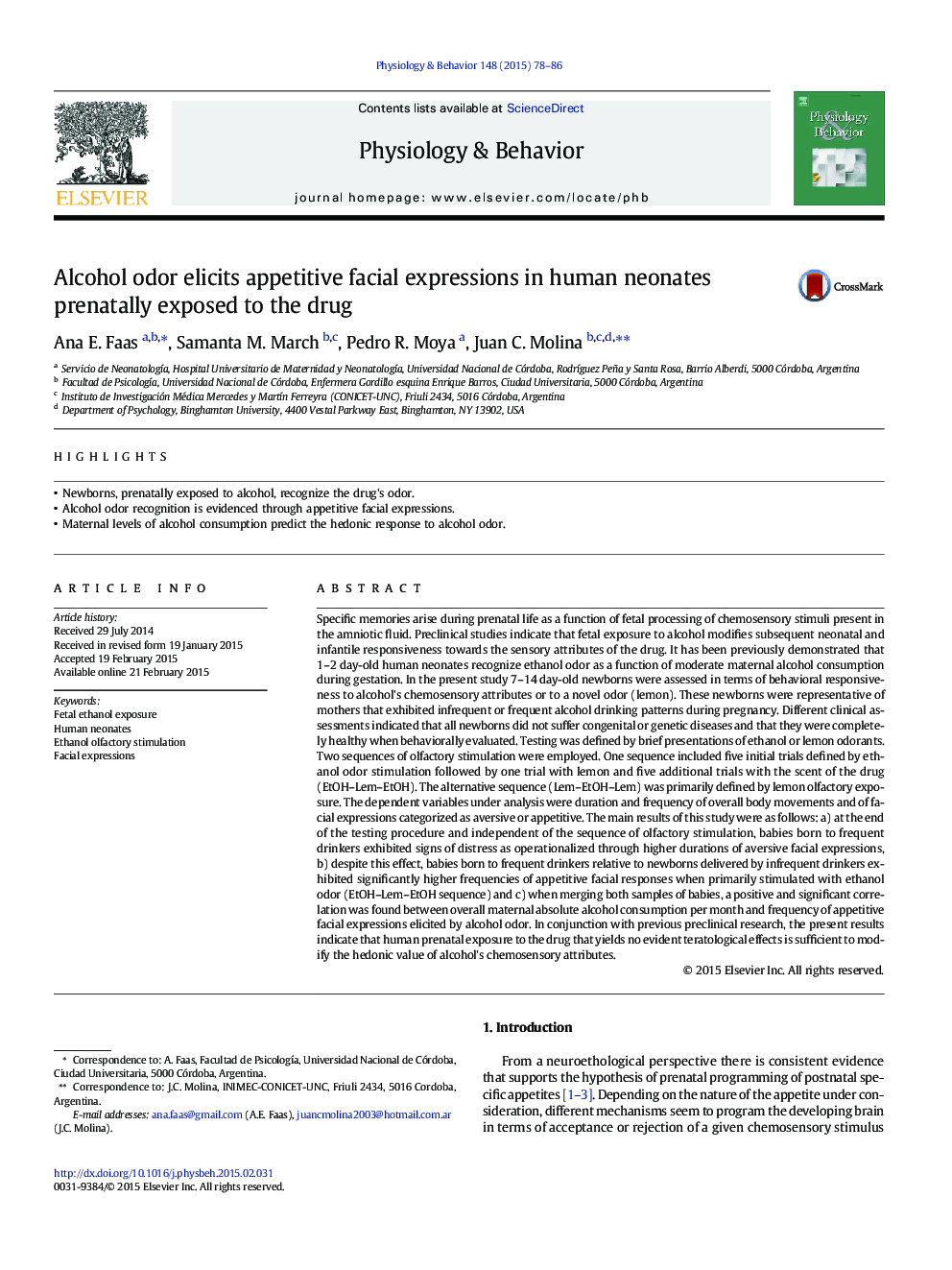 Alcohol odor elicits appetitive facial expressions in human neonates prenatally exposed to the drug