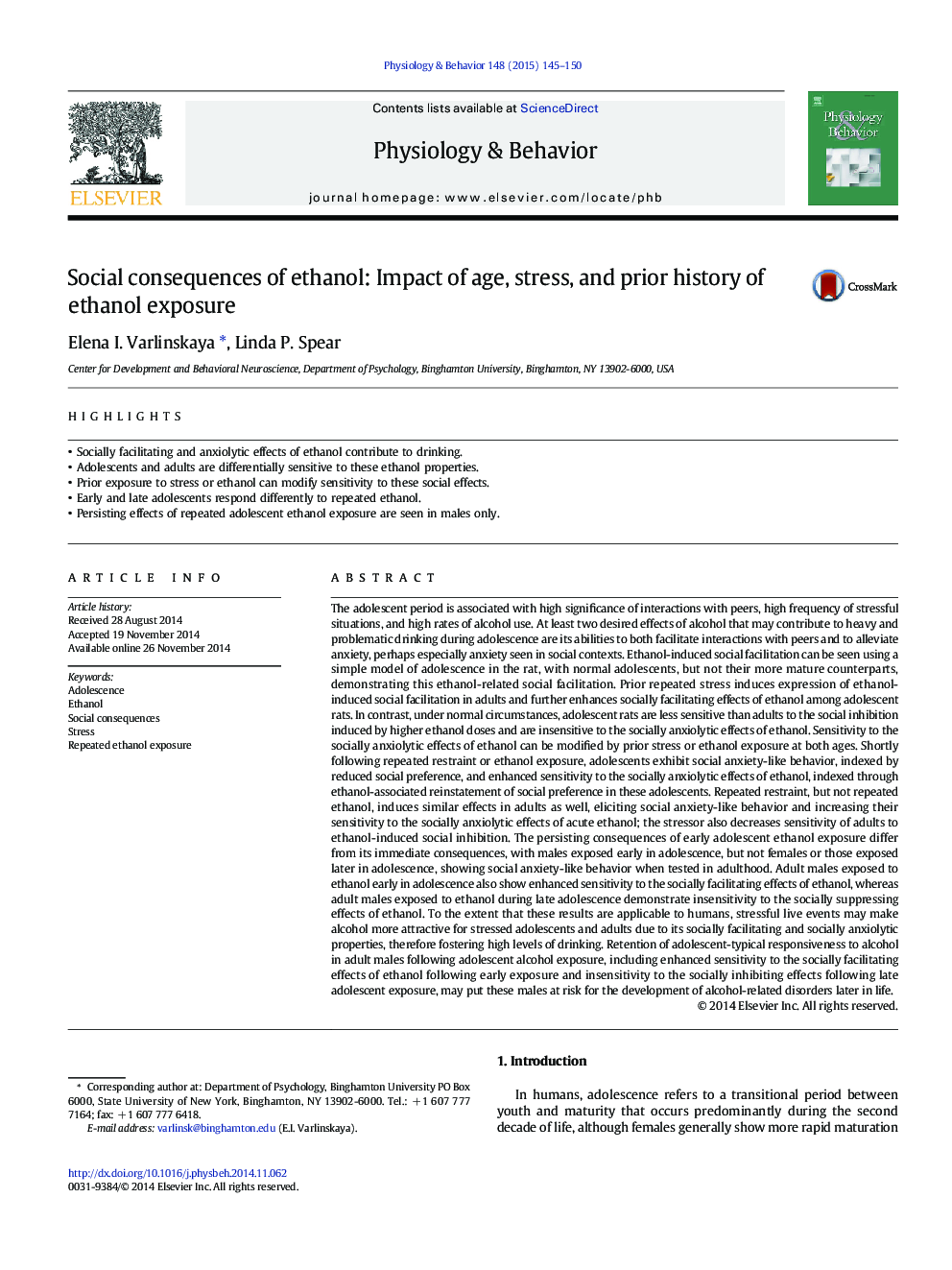 Social consequences of ethanol: Impact of age, stress, and prior history of ethanol exposure