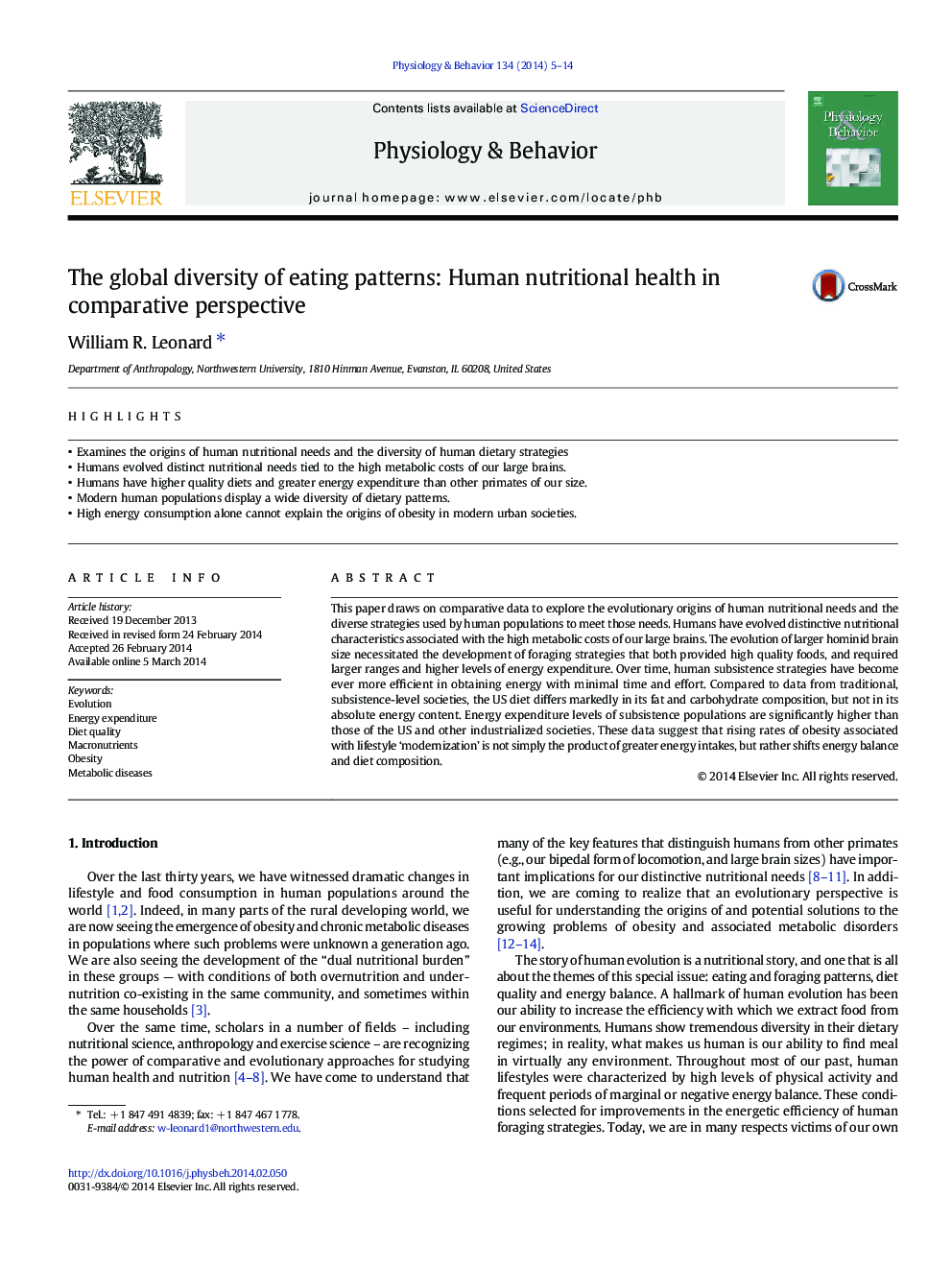 The global diversity of eating patterns: Human nutritional health in comparative perspective