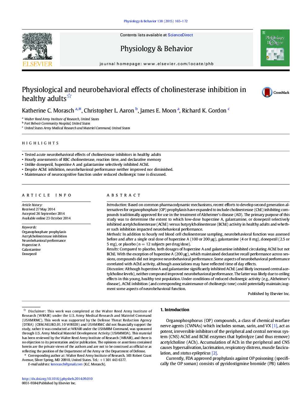 Physiological and neurobehavioral effects of cholinesterase inhibition in healthy adults 