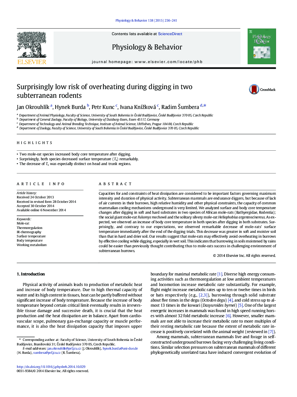 Surprisingly low risk of overheating during digging in two subterranean rodents