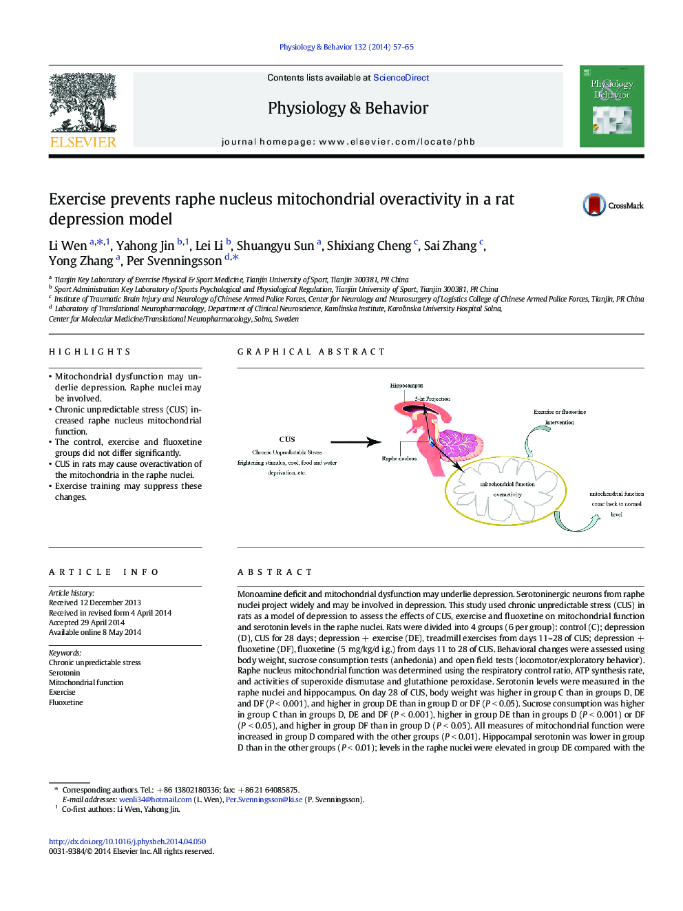 Exercise prevents raphe nucleus mitochondrial overactivity in a rat depression model