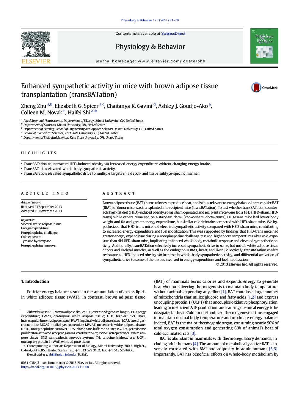 Enhanced sympathetic activity in mice with brown adipose tissue transplantation (transBATation)